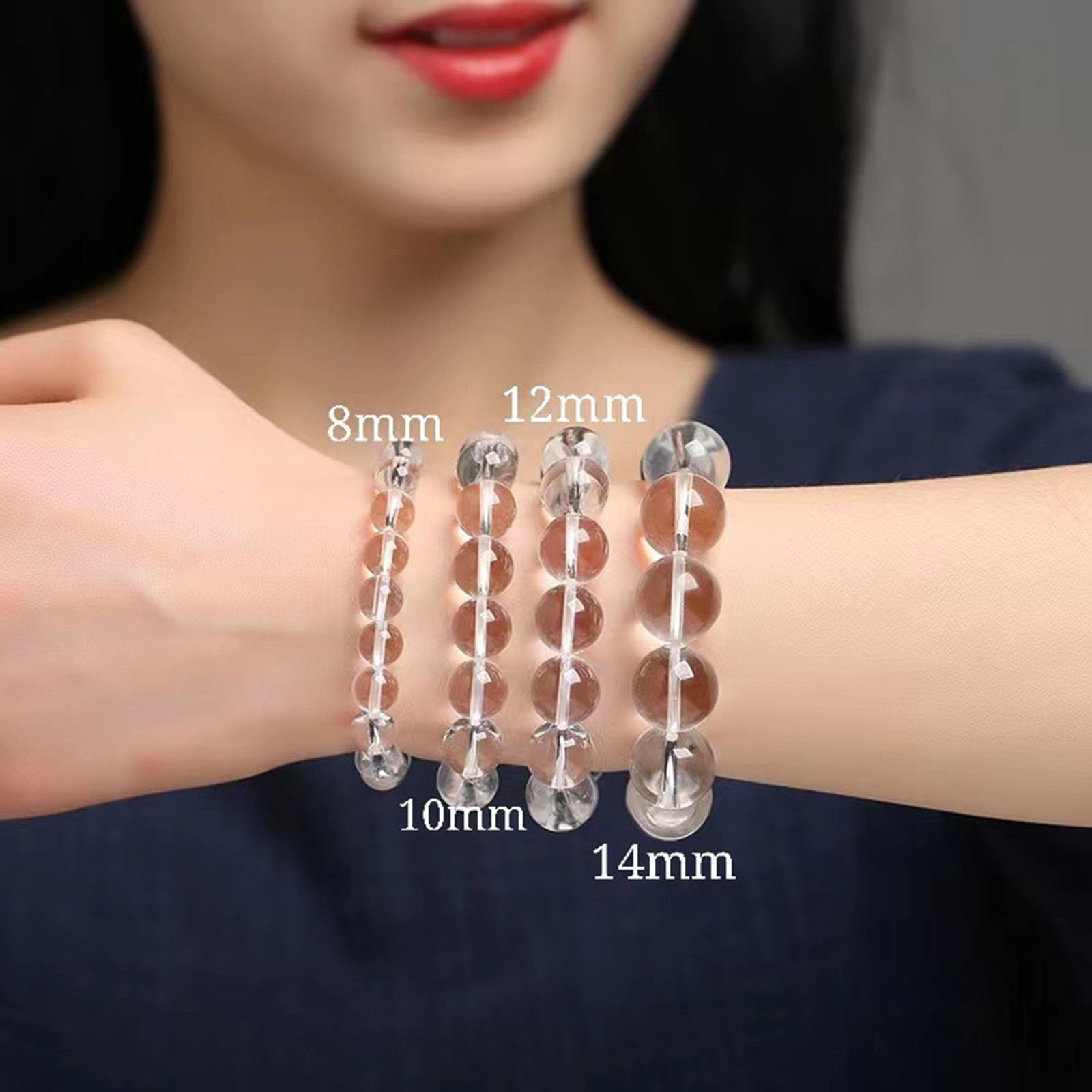 14mm, Natürliches Bergkristall-Armband für Damen und Herren, Heilendes weißes Kristallarmband, Stretch-Armband mit runden Edelsteinperlen für den Urlaub und Geburtstag