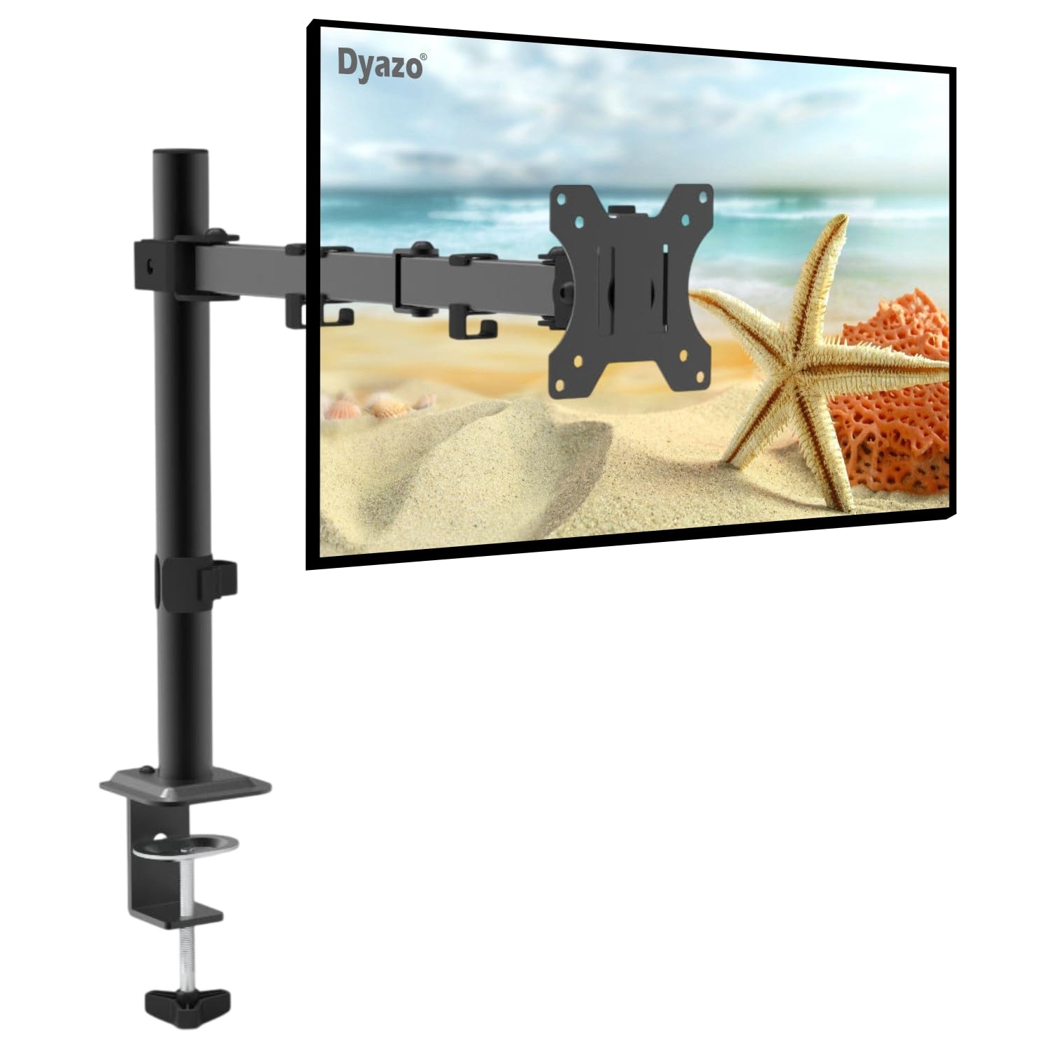 Dyazo Single Monitor Desk Mount Stand | Height Adjustable Fully Articulating Arm for 13–32 Inch Screens | VESA 75×75/100×100 Compatible | Tilt & Rotate Monitor Holder with C-Clamp/Grommet Base (Black)-image-47
