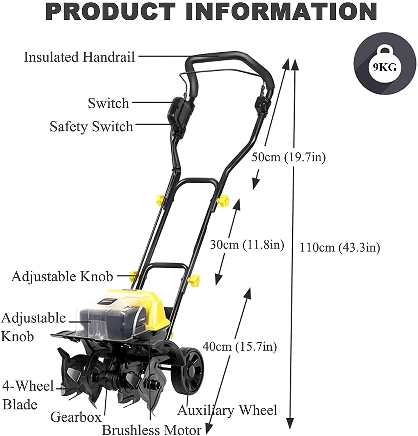 Motobineuse de Jardin, motoculteur électrique, motoculteur/cultivateur électrique sans Fil au Lithium-ION de 14 Pouces, 40 Volts, Batterie 4 Ah et Chargeur Inclus, houe électrique