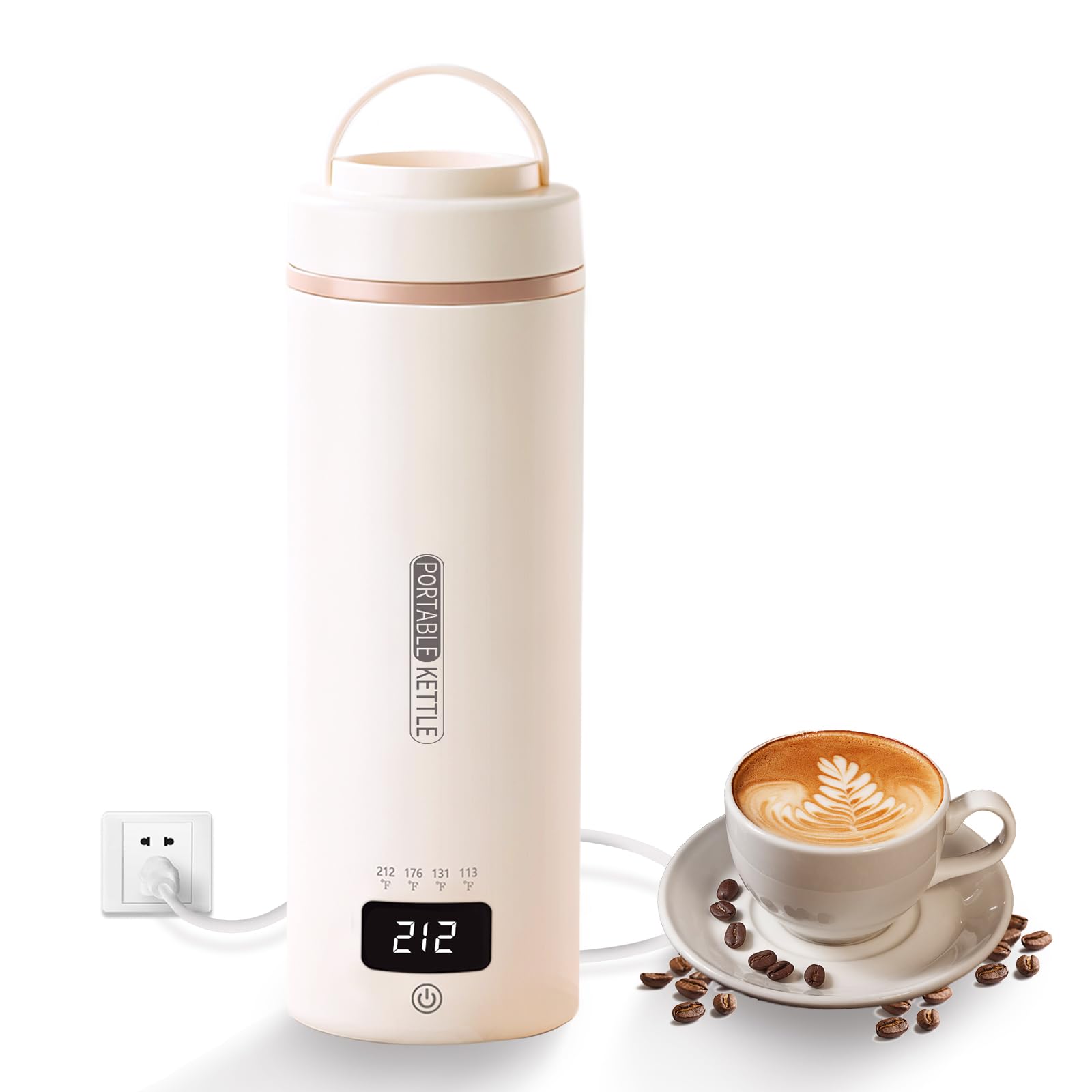 Travel Kettle Mini Portable Electric Kettle with 4 Temperature Settings, Plug in 304 Stainless Steel Mini Travel Electric Kettle with Auto Shut-off (Beige)