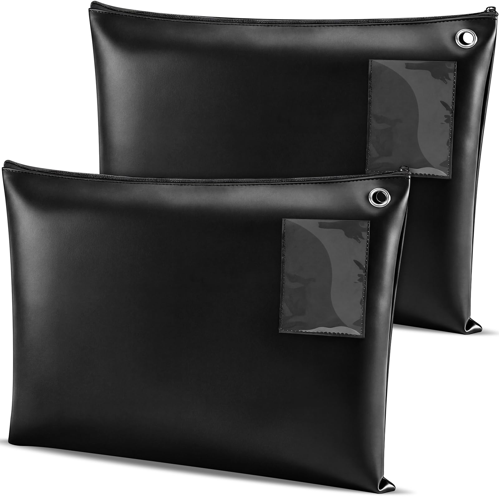 Photo 1 of Humyoun 2 Pcs Interoffice Mailer Transit Sack PU Leather Bank Bags with Zipper 18" x 14" Mail Bag Courier Bags Bank Deposit Bag Large Zipper Pouch with Grommet Interoffice, Black