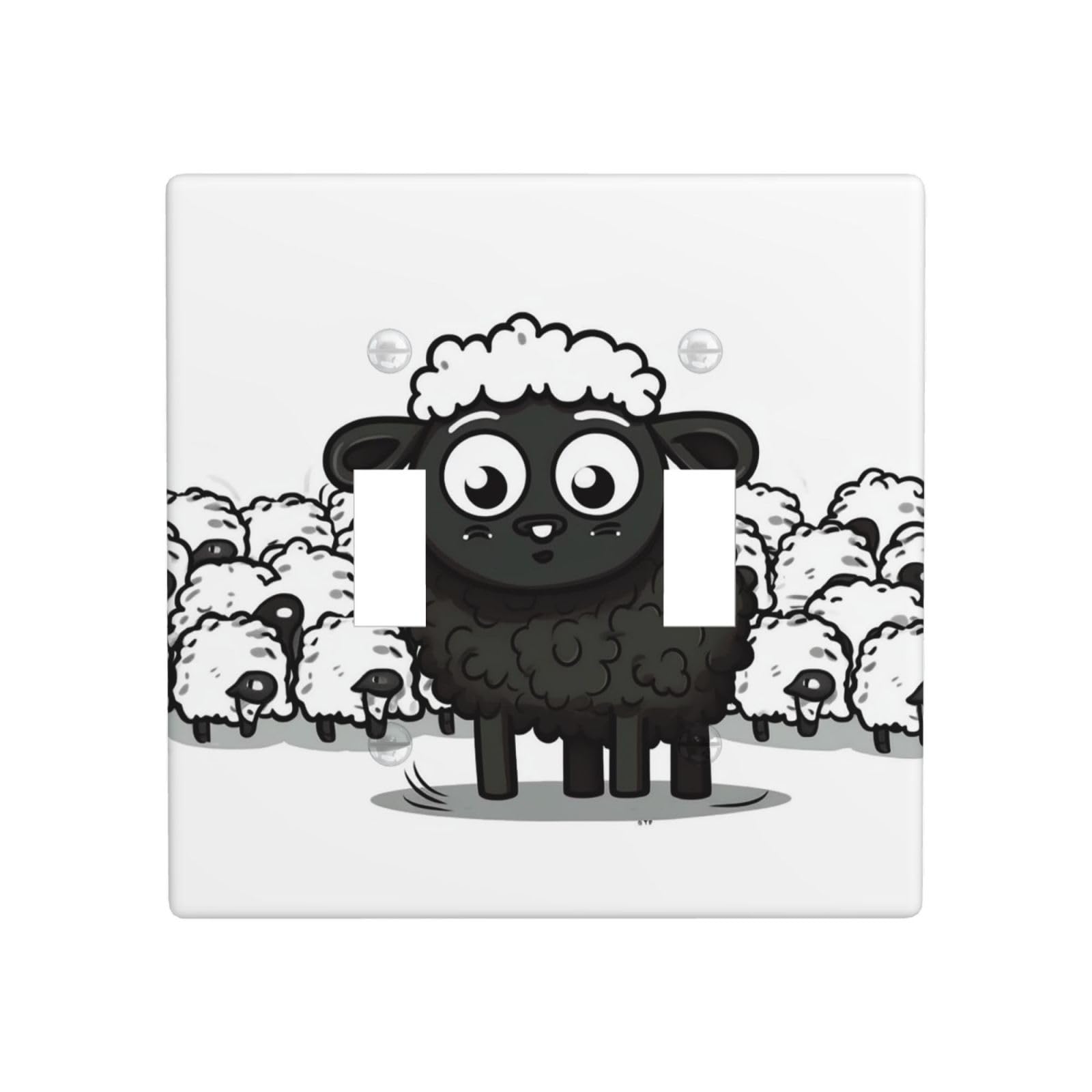 Decorator Double Toggle Light Switch Covers Cartoon Black White Sheep Wall Plate 2-Gang Standard Size 4.5" x 4.5" Double Toggle Switch Wallplate Decorative 2 Gang Wall Switch Plate Covers