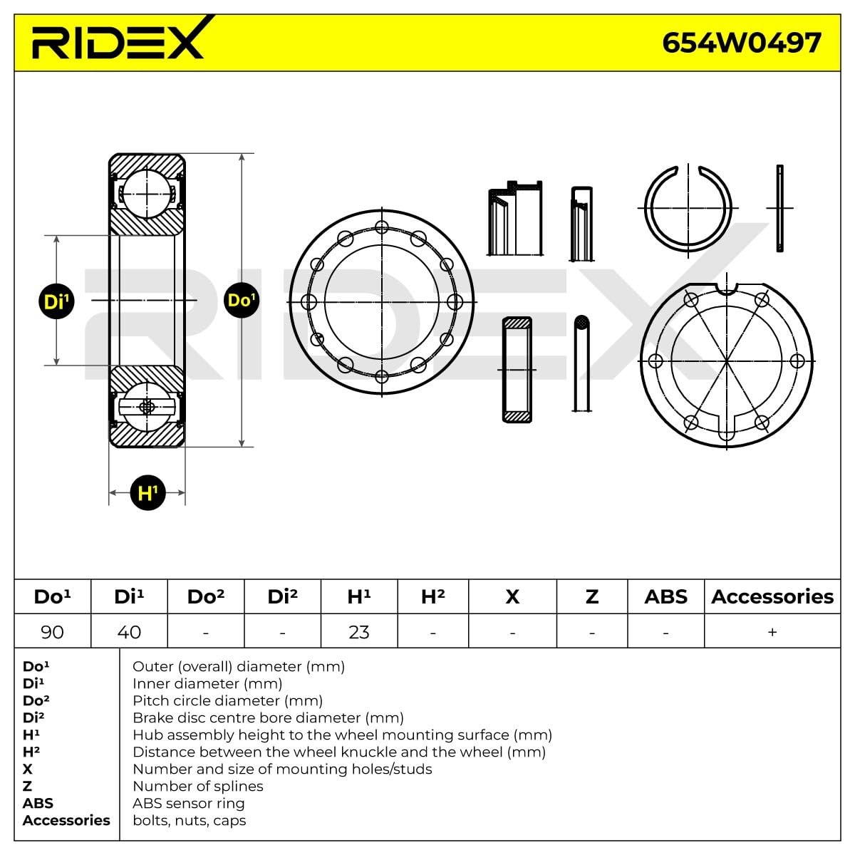RIDEX 654W0497 Juego de cojinete de rueda Trasero con retén para ejes Compatible con TOYOTA HILUX V Pick-up LN, KZN1, VZN1