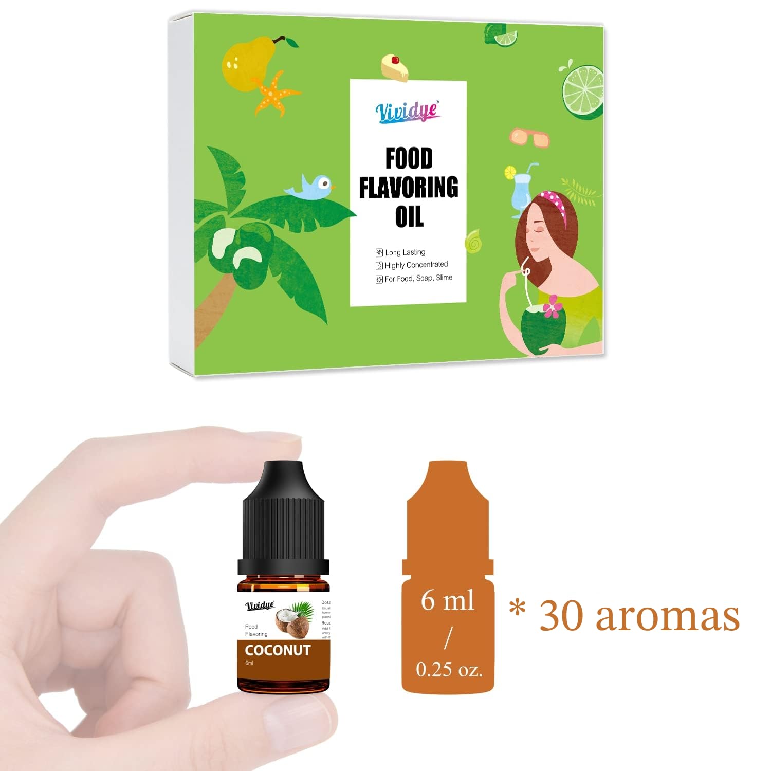 Aromas Alimentarios - 30 Aceite de Sabor a Alimentos Concentrado para Hornear, Cocinar, Helados, Bebidas - Soluble en Agua y Aceite Aroma Aromatizante Alimentos para Bálsamo Labial - 6ml Cada Uno