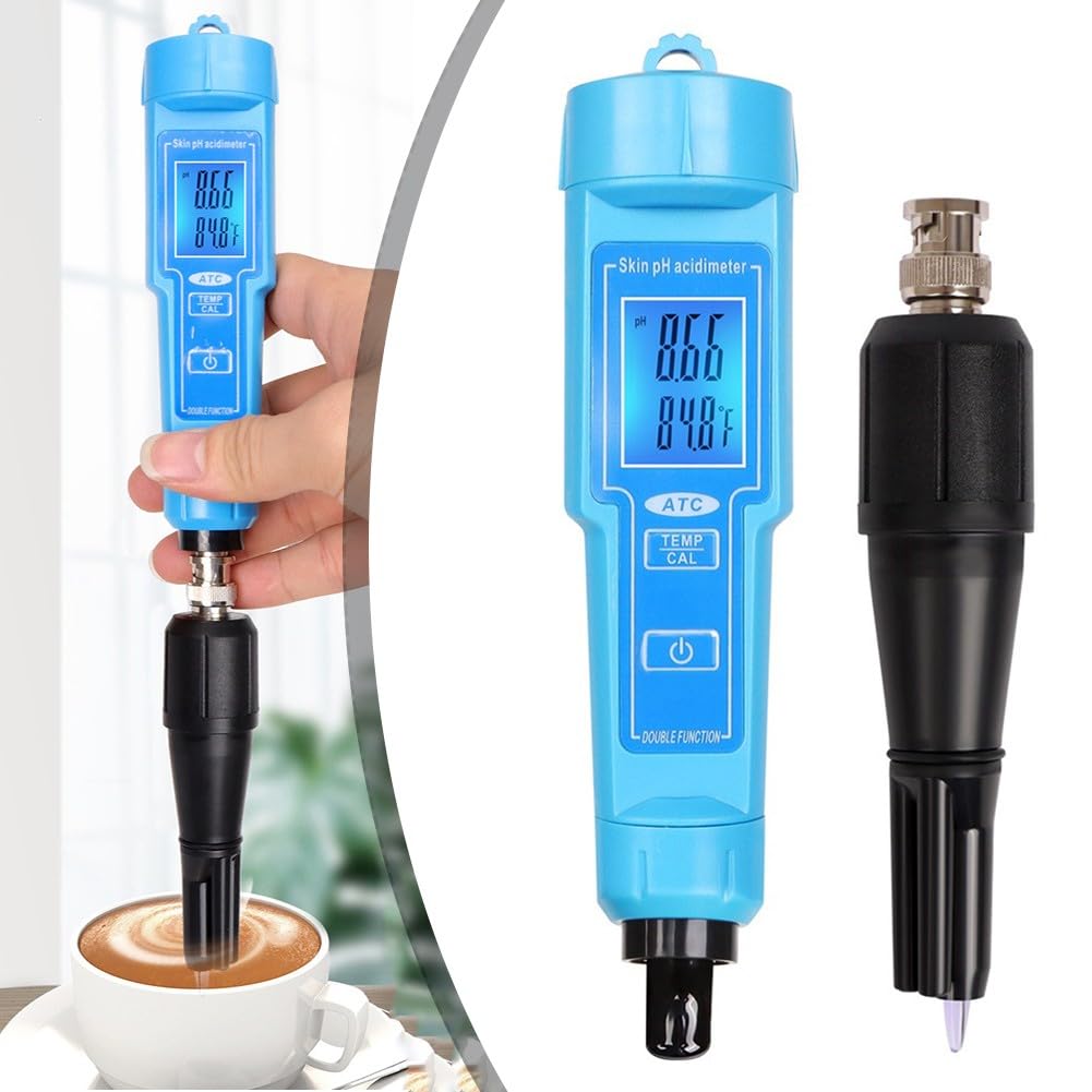 Lecreatekit Misuratore di pH digitale e termometro, IP67, impermeabile, 2 in 1, tester di acidità con ATC per suolo, acqua, cibo, carne, laboratorio, acquario, piscina, idroponica, intervallo di pH 0