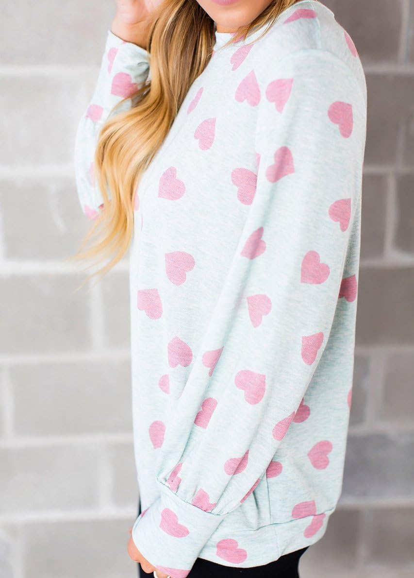 Ivay Women Valentines Day Shirts Love Heart Printed Cute Tops Crewneck Long Sleeve Tshirts Graphic Tees - Image 3