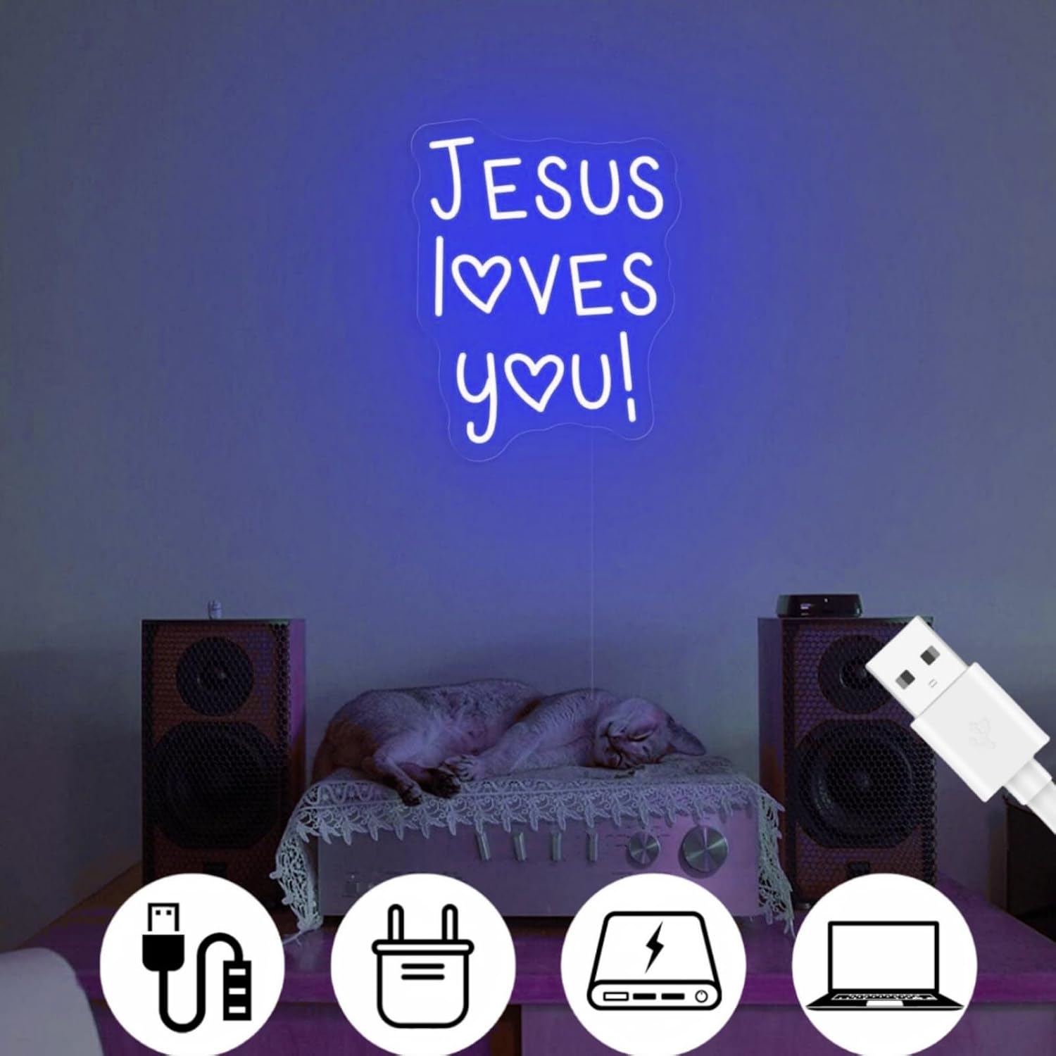 Jesus Loves You neon sign, Religious Wall Decor, Jesus Led Light Sign, Christian Faith Gifts, Bedroom Wall Hangings, Christian Theme Neon for or Christian Easter Engagement Wedding Celebrations