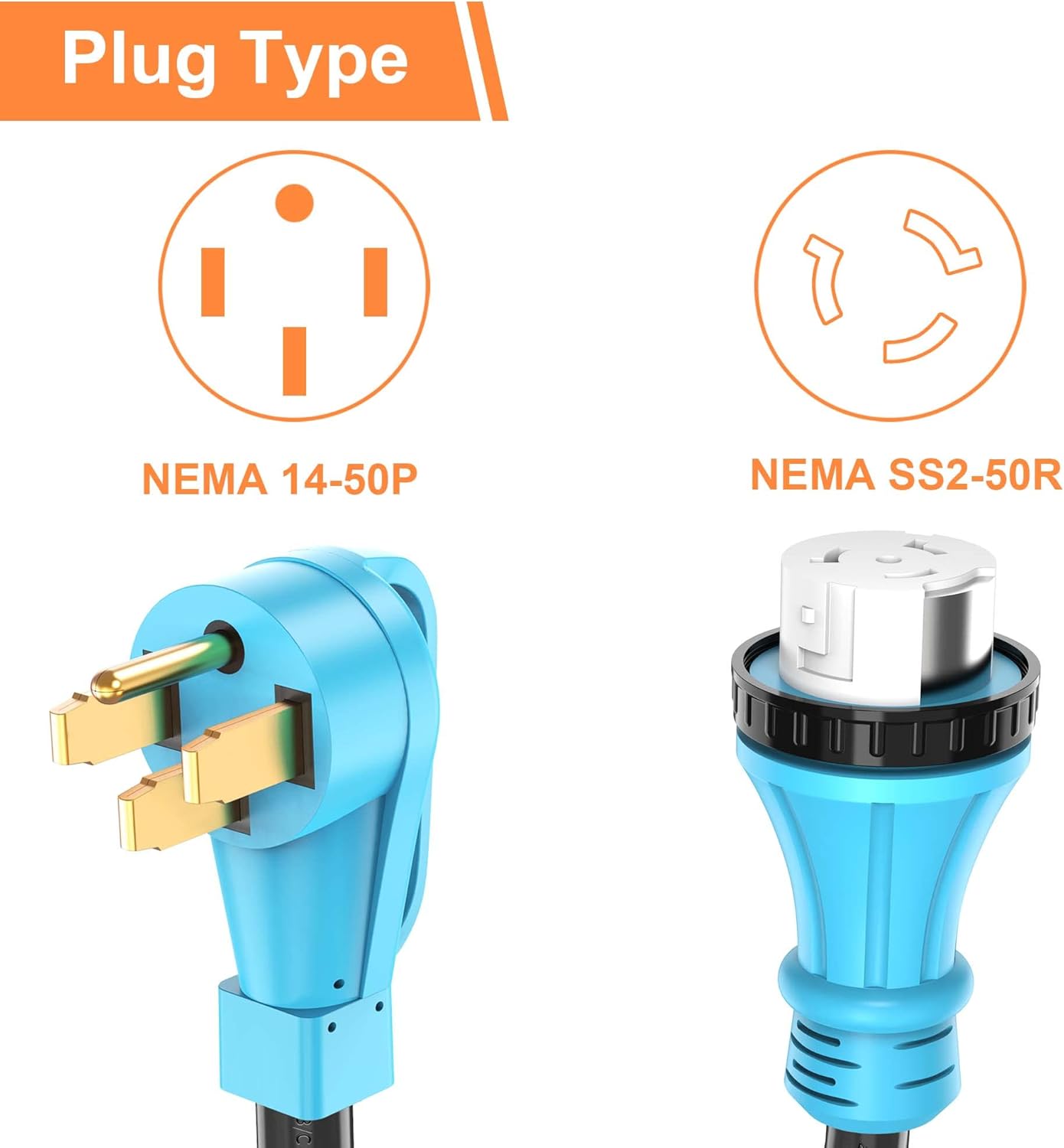 50 Amp 1.8FT RV Power Extension Adapter Cord NEMA 14-50P to SS2-50R RV Power Cord with Twist Locking for RV Camper and Generator to House, Heavy Duty 6/3+8/1 Gauge STW Wire, ETL Listed