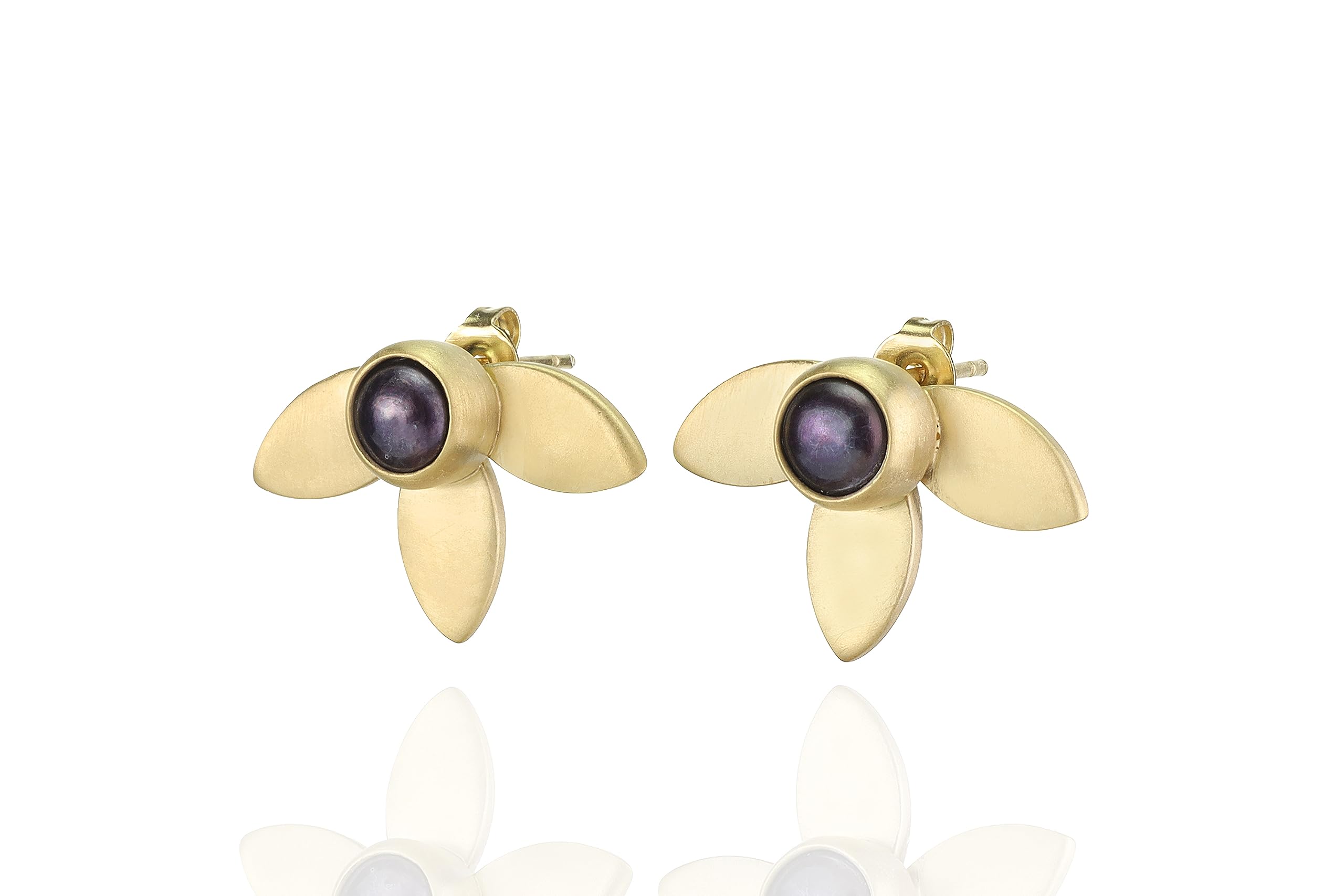 Boucles d'oreilles or 18k fleur de perle noire bijoux faits main - 8