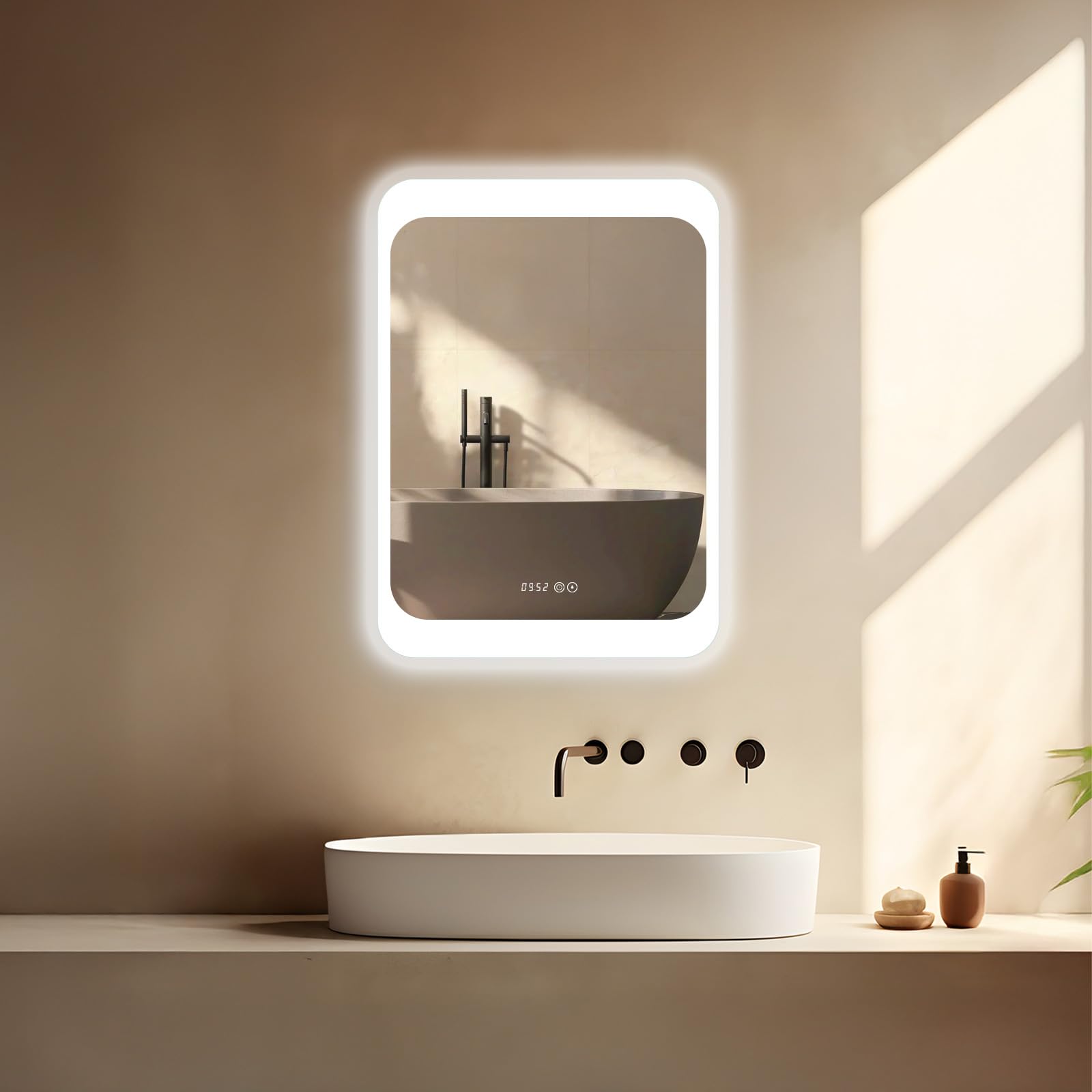 HOKO LED Badspiegel Badspiegel LED Design mit Digitaluhr und Touch-Sensor