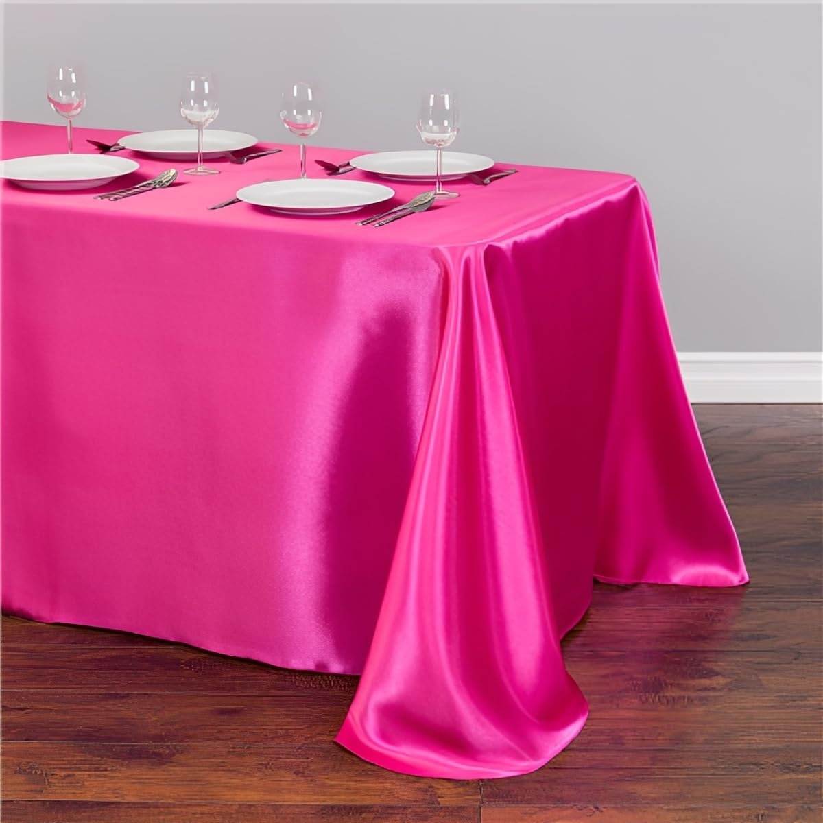 Chickwin Solid Colors Satin Tablecloth Rectangular Silky Table Cloth Washable Polyester Fabric for Indoor Outdoor Weddings Hotel Restaurant Banquet Table Decoration (Dark Pink,145x366cm)