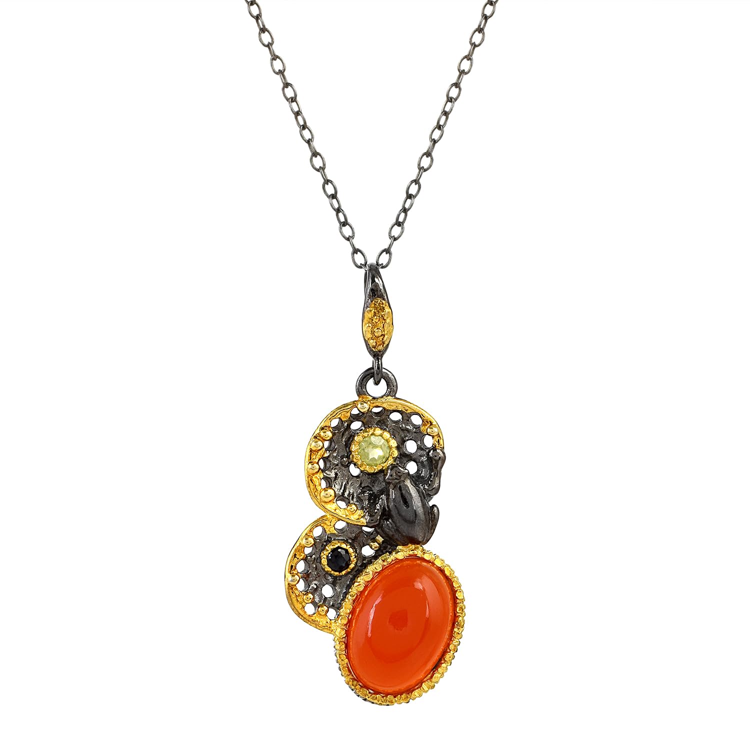 Natural Orange Carnelian & Peridot Ethnic Piece 925 Sterling Silver Black Rhodium, Gold Plated Pendant Jewelry For Bride ASG-249-image-45