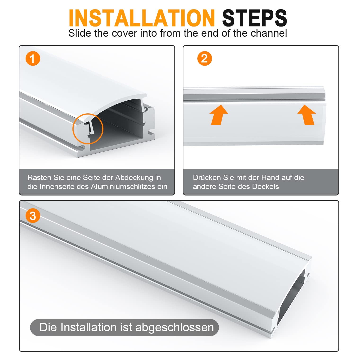 Angdarun LED Profil 12 mm 10 Pack x 1M, für Led Streifen kanal U Form Aluminium Profil mit Abdeckung, mit Milchige Weiß Led Strip Abdeckung Montageclips und Eckverbindern