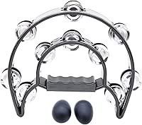Double Row Tambourine and Egg Shakers, Metal Jingles Hand Held Percussion Half-Moon Tambourines with Handle Grip Musical Instrument Gift for Adults, KTV Party