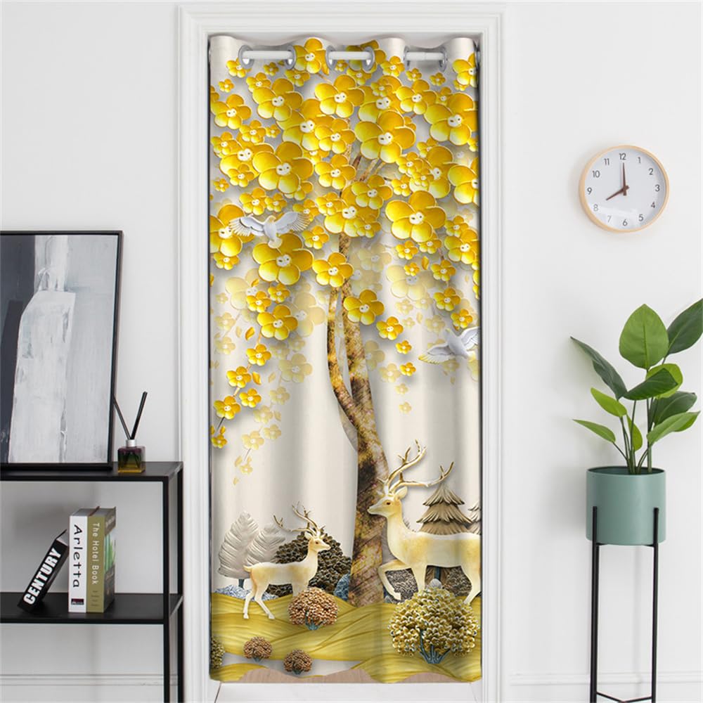 Odot Rideau de Porte à Oeillets Interieur, Rideau Occultant avec Imprimé Wapiti Doré Arbre, Moderne Rideau de Séparation de Piece pour Entrée, Salon et Chambre - 1 Panneau (200x200cm,Luxe 5)