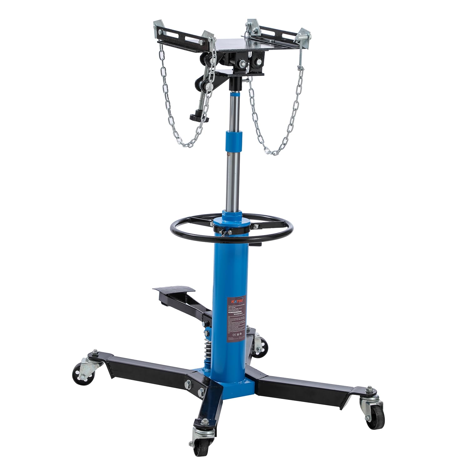 KATSU Tools Hydrauliczny podnośnik skrzyni biegów – pojemność 0,5 tony, podnośnik teleskopowy do 175 cm, kółka obrotowe, nożny i regulowane siodełko, do podnośnika samochodowego, garażu