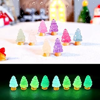 8Pcs Glow-in-The-Dark Christmas Tree Decorations | Resin Miniature Holiday Ornaments for Tabletop, Outdoor, Micro Landscape, Festive Figurines for Bedroom, Kitchen, Living Room, Bathroom