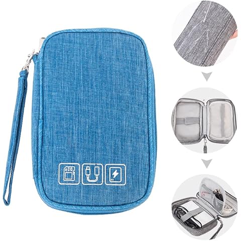 Small Electronic Accessories Organizer, Handhled Acopton Universal Compact Travel Digital Accessories Storage Bag for Portable Charger, Cables, Earphone, Cord, SD Card, Phone (Sky Blue) Cover