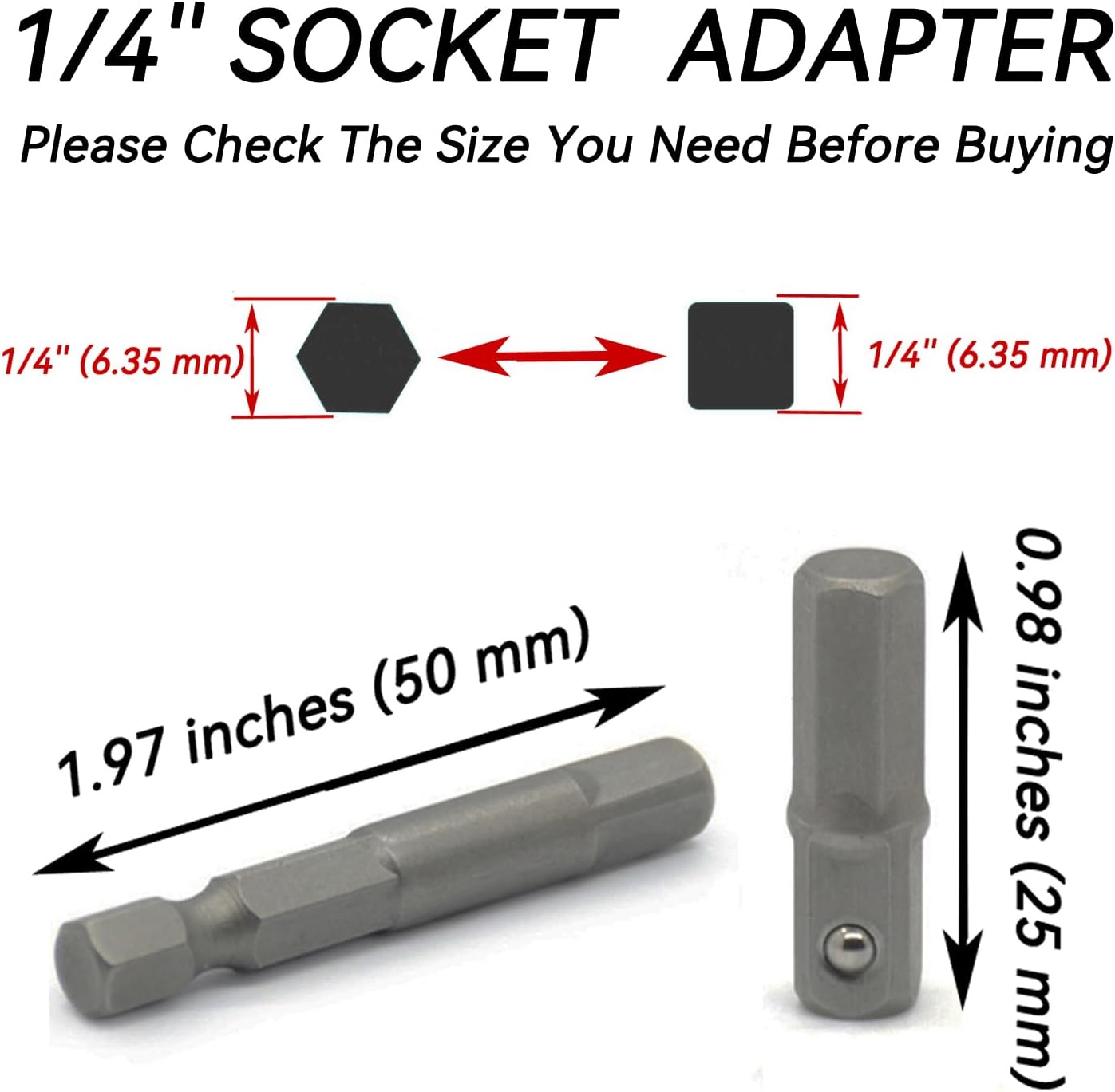 1/4 Hex to 1/4 Socket Adapter, 4-Piece Set, Suitable for Drill Driver, Socket Driver, Electric and Pneumatic Drill