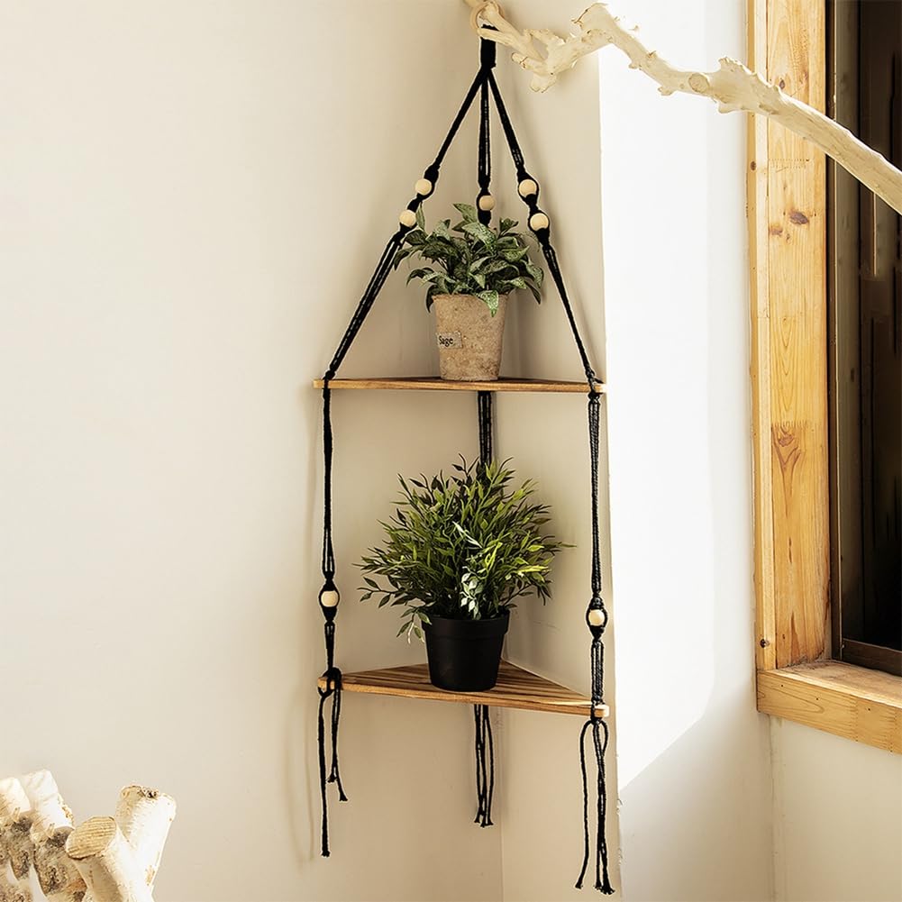 Mensola da parete Zen in legno e macramè - Corda doppia – Tempio Zen Mensola da parete Zen in legno e macramè - Corda doppia – Tempio Zen