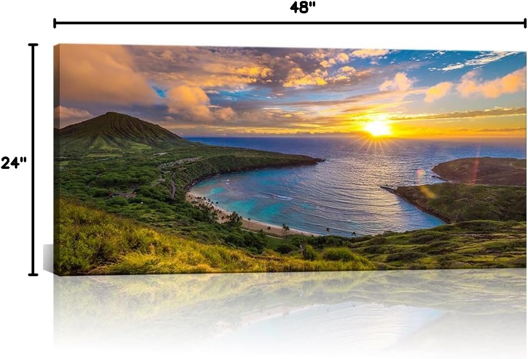 Large Canvas Wall Decorations Sunrise From Hanauma Bay On Oahu, Hawaii Landscape Printed Paintings For Living Room Framed Ready To Hang 24"X48" - Image 8