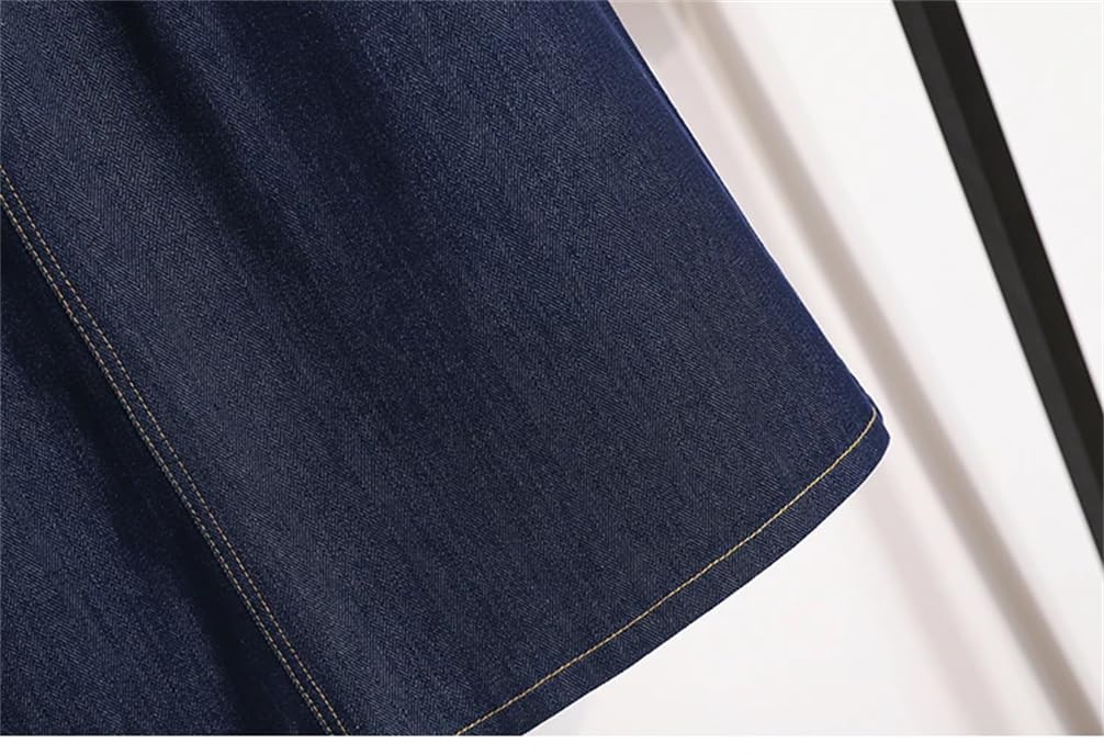 Damen-Jeansrock, Patchwork, Stretch, hohe Taille, Knöpfe, A-Linie, locker, lässig, klassisch, wadenlang