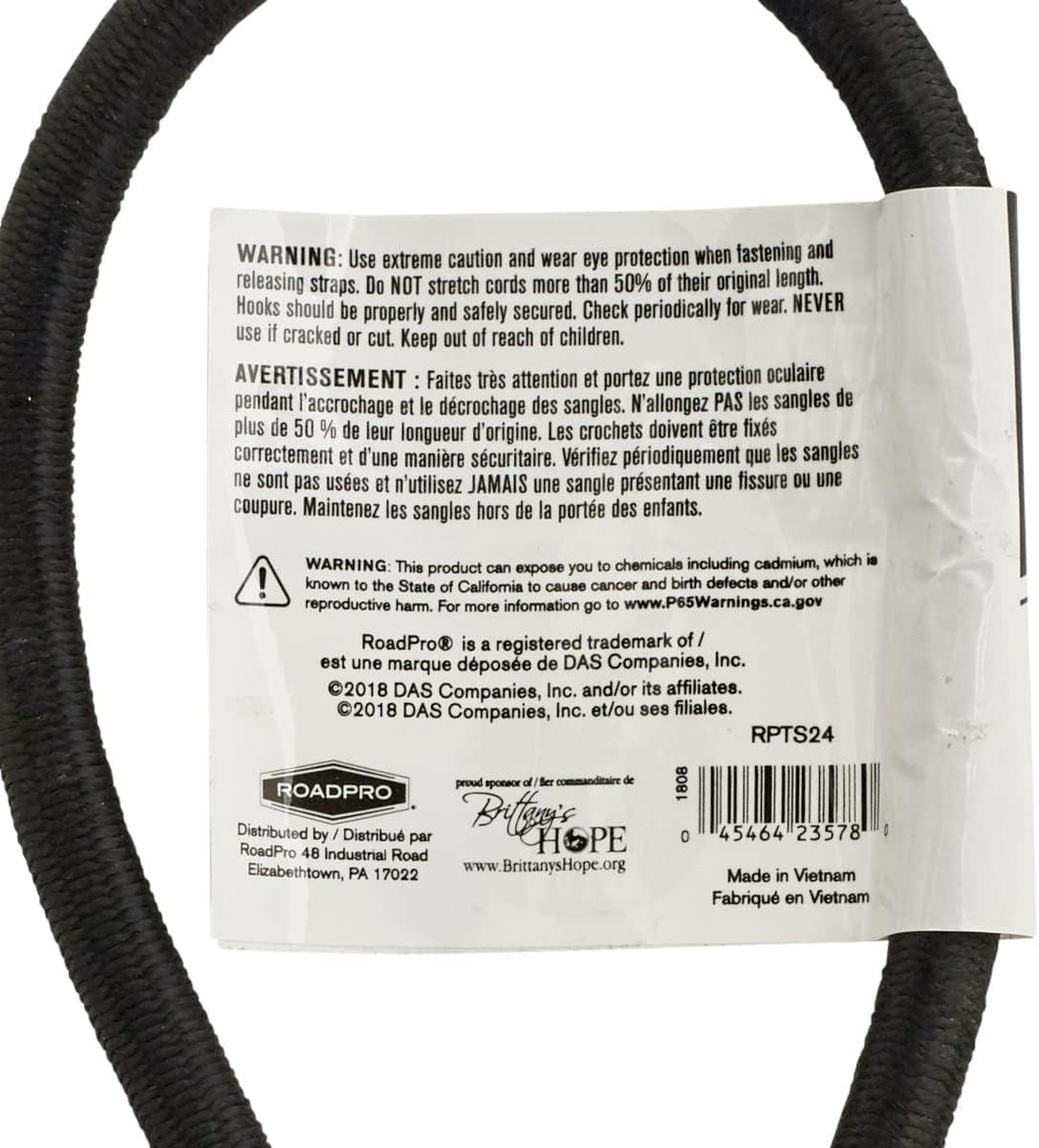 RoadPro Heavy-Duty 24-Inch Jack Strap Cord RPTS24 Nylon Bungee with Tip-Protected Hooks Cargo Strap
