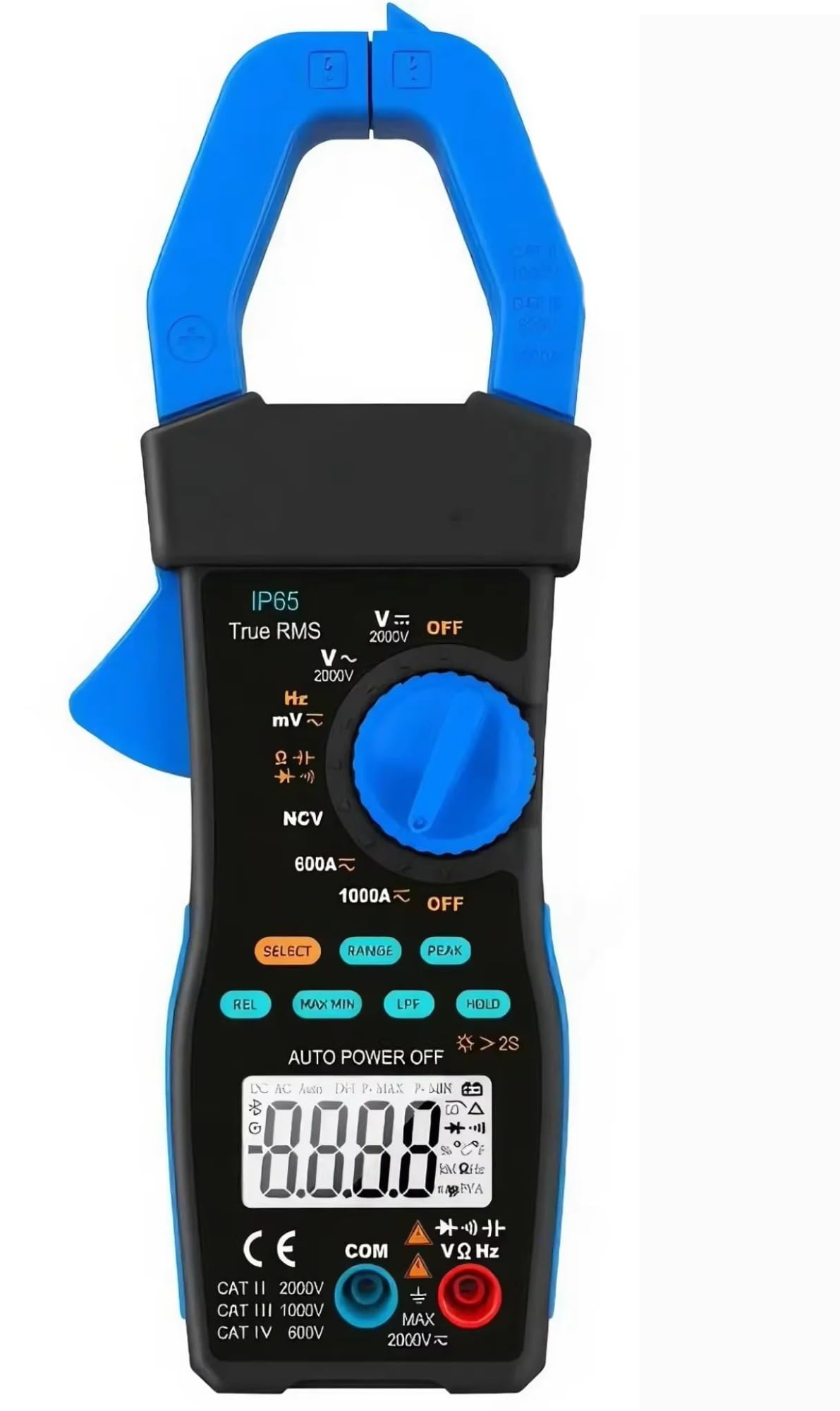 Pinza amperimétrica solar con valor eficaz verdadero de 6000 cuentas, capacitancia o NCV mandíbula LPF 2000V 1000A 45mm Borrar pantalla