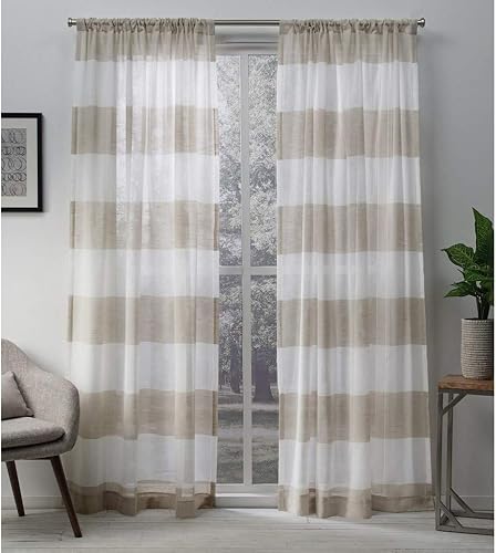 Exclusive Home Curtains Darma - Par de paneles de cortinas de lino semitransparentes para filtrar la luz, con bolsillo para barra, 50 x 96 pulgadas,