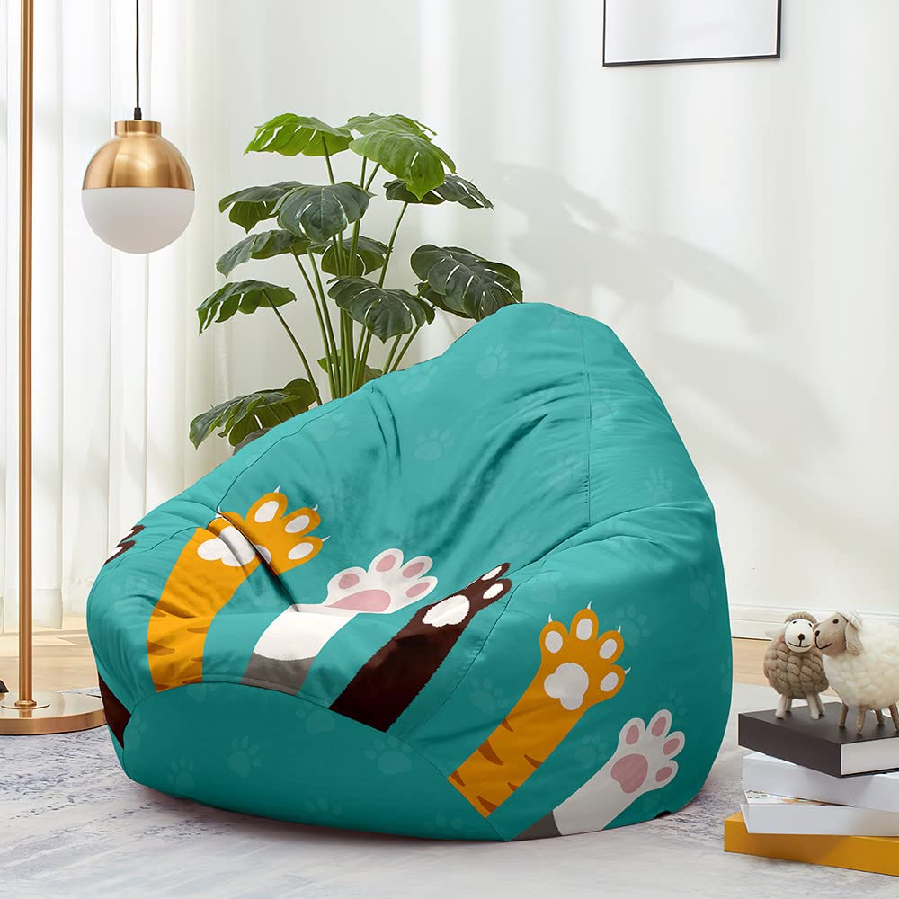 Fodera Per Pouf A Sacco Forma Di Pera Con Stampa Gatto - 70x80 Cm Rosa, In Cotone Lino Con Cerniera, Copertura Per Bean Bag Senza Riempimento