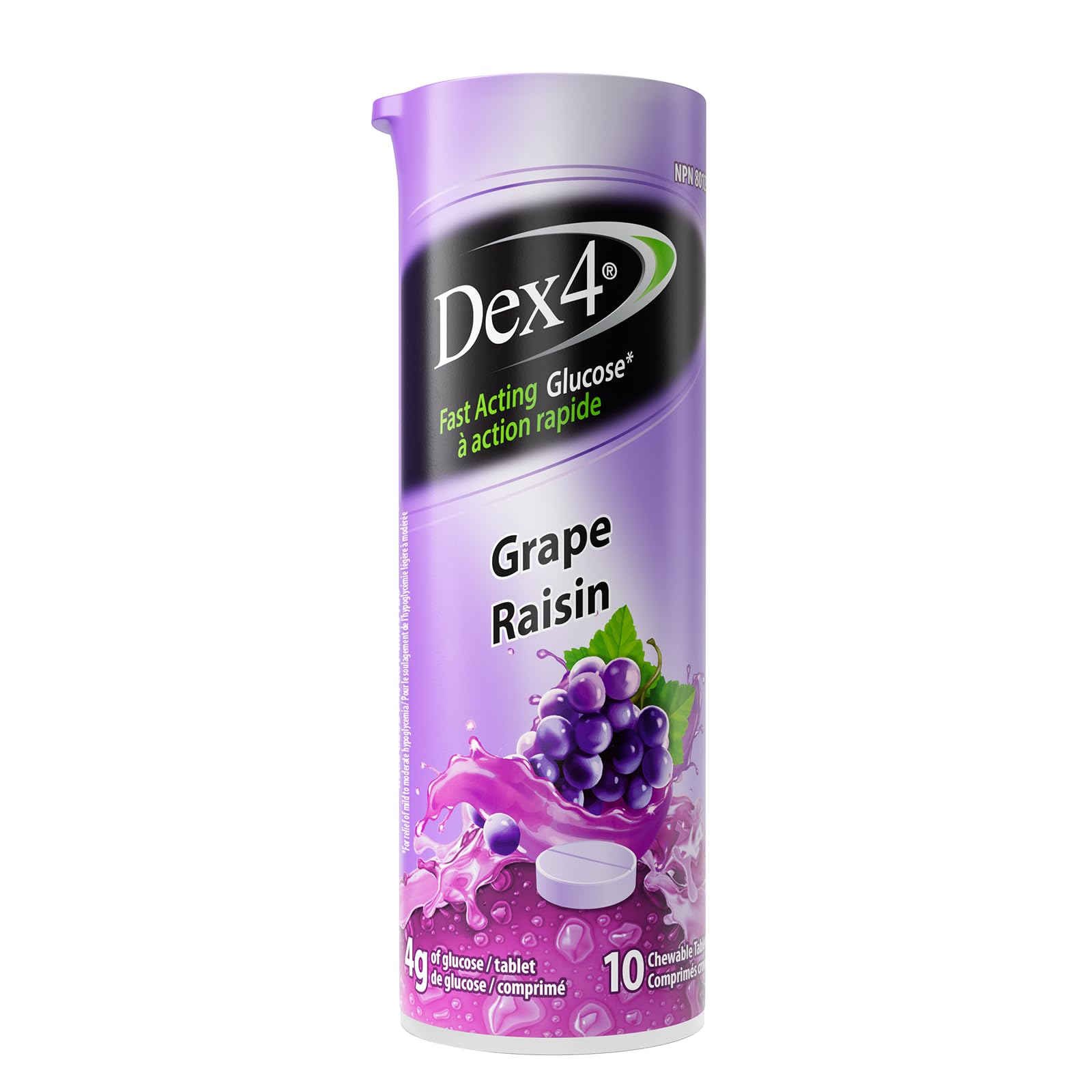 Dex4 Glucose Tablets, Grape, 12-Pack of Dex4 Tubes, 10 Tablets in Each Tube, Each Tablet Contains 4g of Fast-Acting Carbs