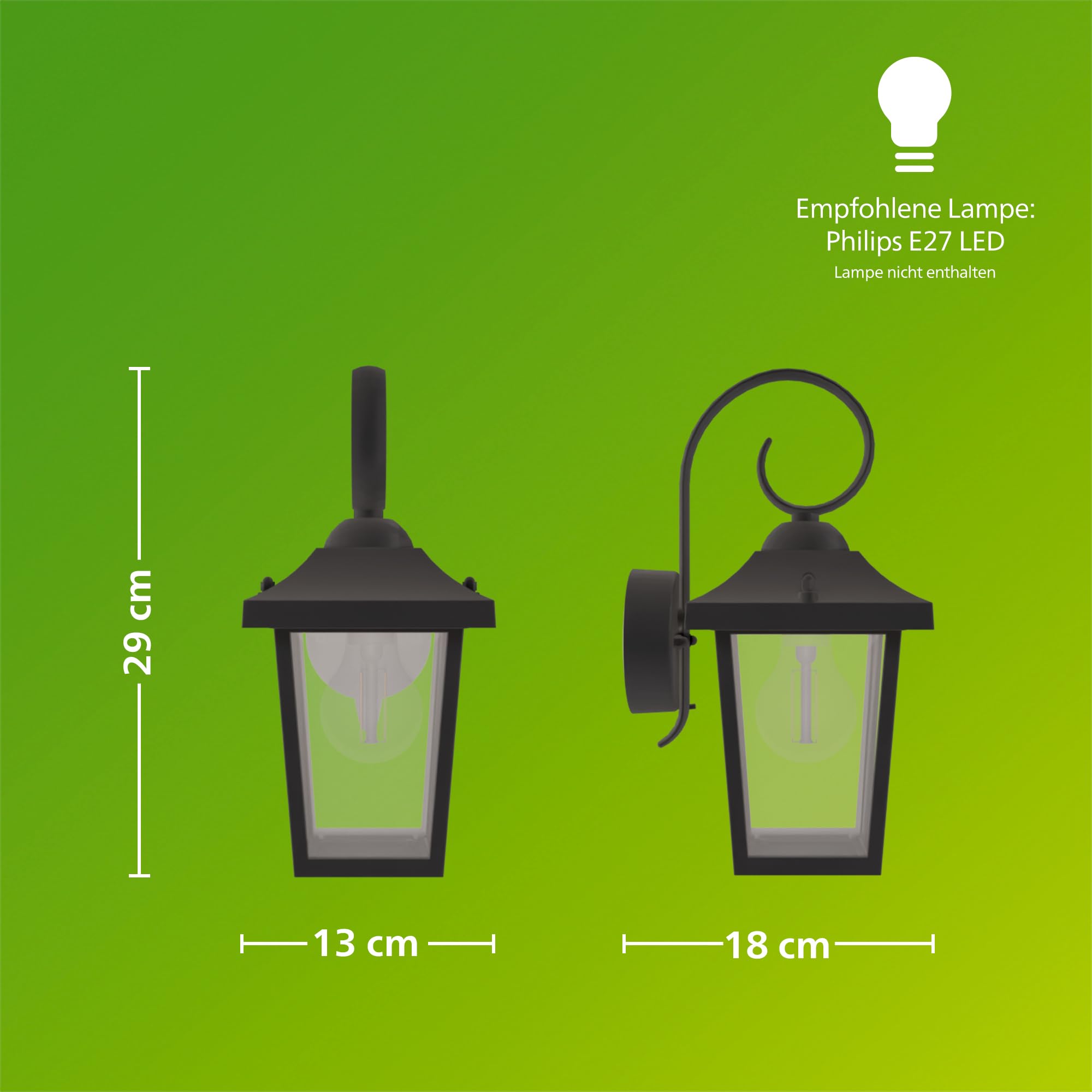 PHILIPS Buzzard Outdoor-Lampe, Wandlampe, Außenbeleuchtung, IP44-Wetterfest, Langlebig, Aluminium, Klassisches Design, Schwarz, E27-Leuchtmittel Separat Erhältlich