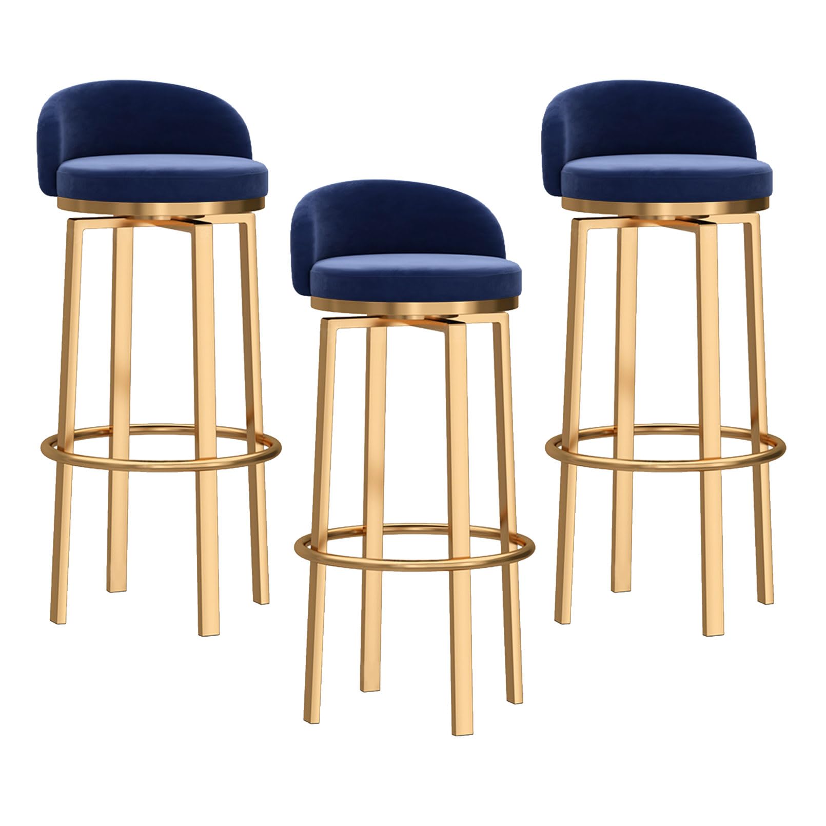 Juego de taburetes giratorios de 1/2/3/4 con respaldo bajo, sillas de bar modernas con base dorada, tapizados de terciopelo, cómodos taburetes de isla de cocina, altura de mostrador
