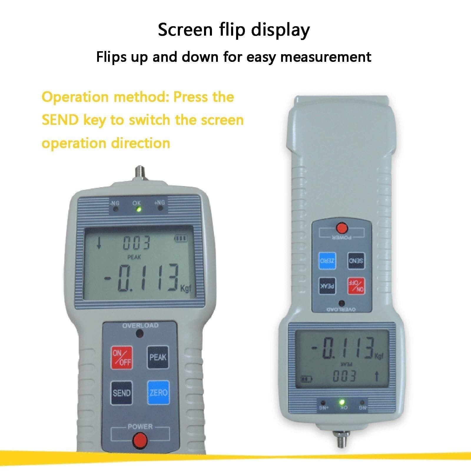 Medidor de Fuerza Digital, con Unidades N/LB/Kg, Pantalla LCD retroiluminada, Recargable, for Pruebas destructivas de Carga de tensión y compresión(300N)