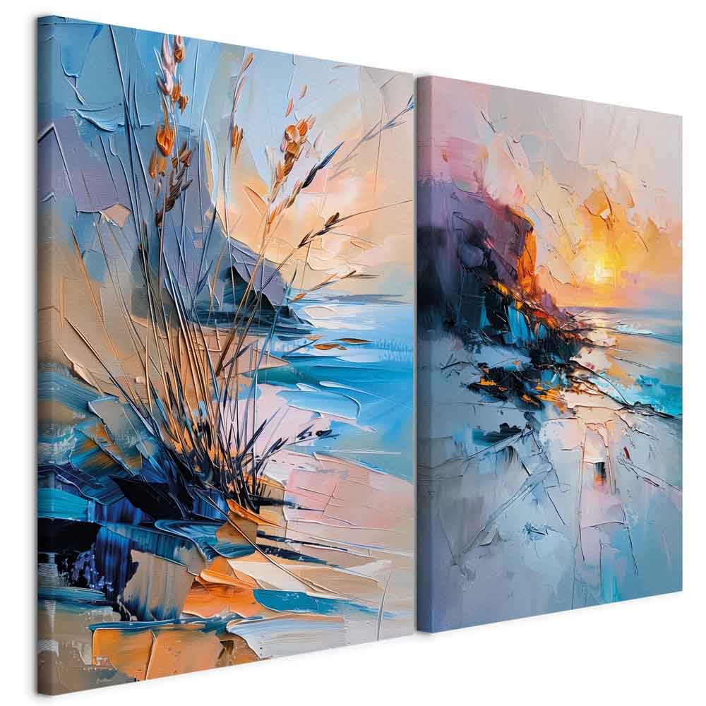 murando - Set of 2 Canvases Wall Art Abstract Ocean Waves 80x60 cm (2 pcs. 40x60 cm each) - Acrylic Gel Coated Textured Canvas - 2 Piece - Pictures Decoration - Home Decor Bedroom c-H-10081-b-a — image 1
