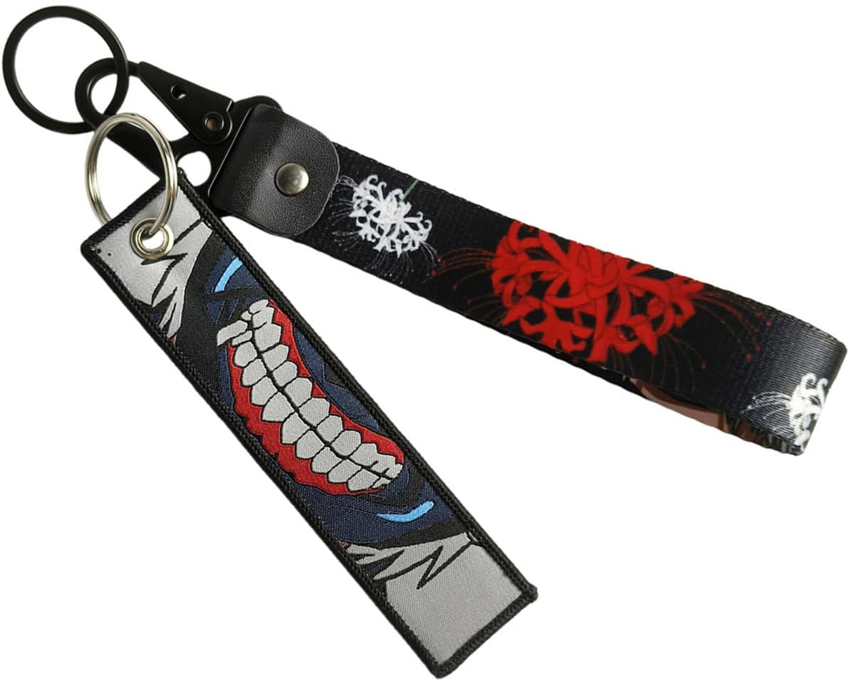 2 Pack Anime Keychain Set,JDM Nylon Lanyard Motorcycle Keychain-Embroidered Anime Jet Tags Keychains for Motorcycle Car