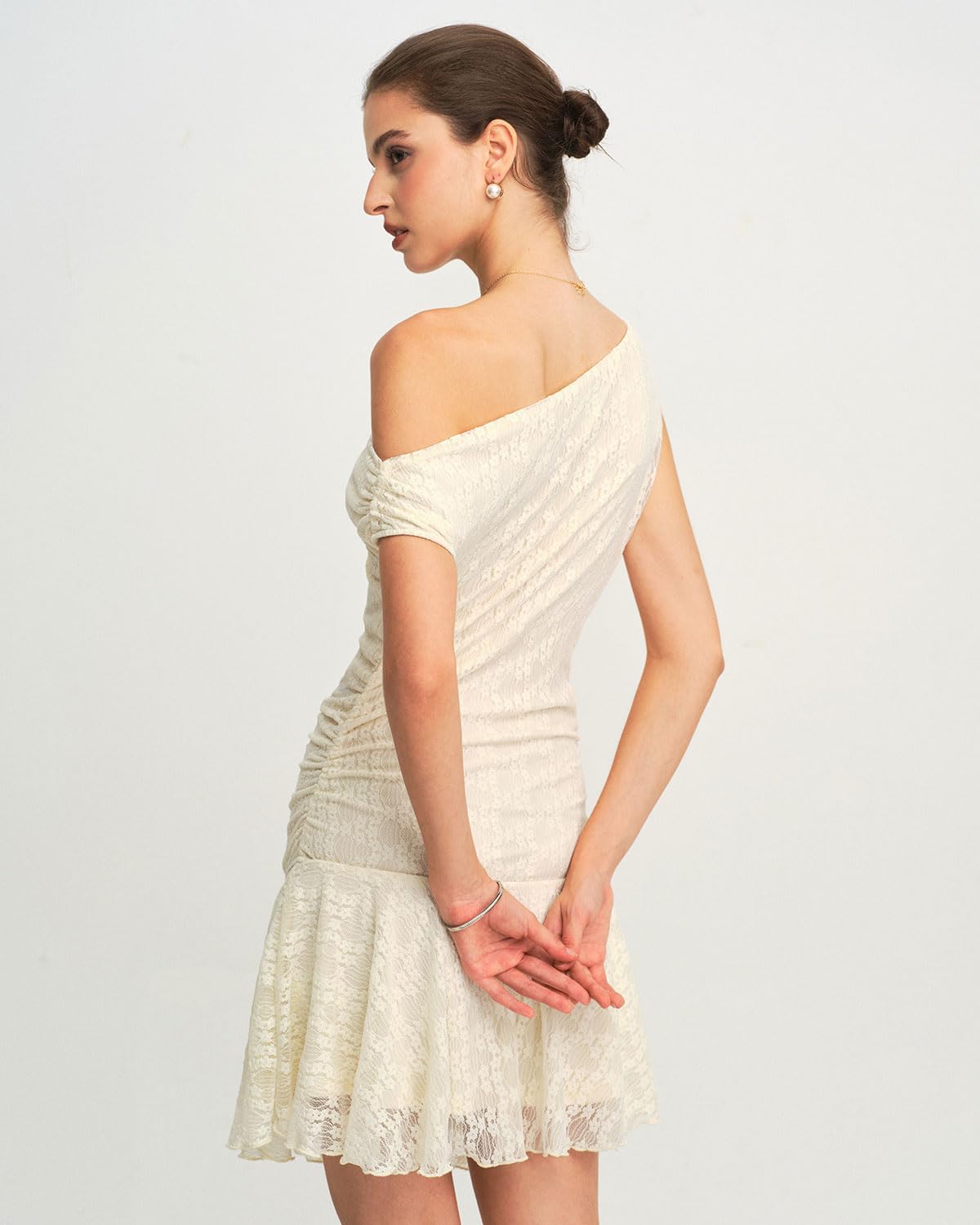 RIHOAS Womens One Shoulder Mini Dress A Line Knitted Floral Casual Party Lace Cocktail Short Dress - Image 5