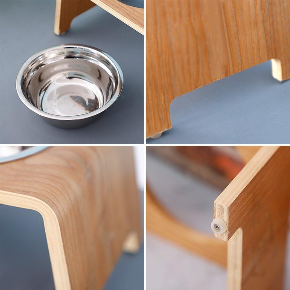 Cuencos Elevados para Mascotas con Soporte De Madera Cuencos Elevados para Gatos, Comedero para Mascotas, Bebedero para Perros Pequeños Y Gatos con 2 Cuencos De Acero Inoxidable