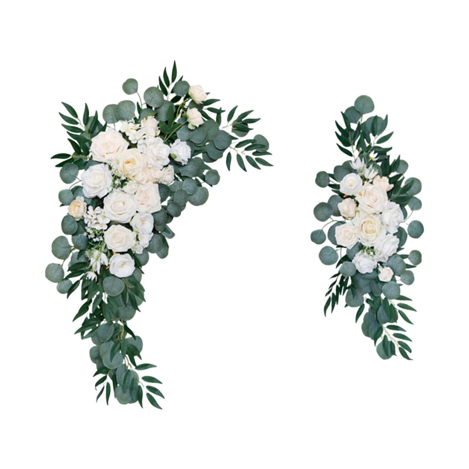 2 Teiliger Hochzeitsbogen mit Blumen, Moderne Künstliche Blumen Und Grünen Blättern Als Willkommensschild Dekoration für Den Empfang Am Valentinstag, Weiß