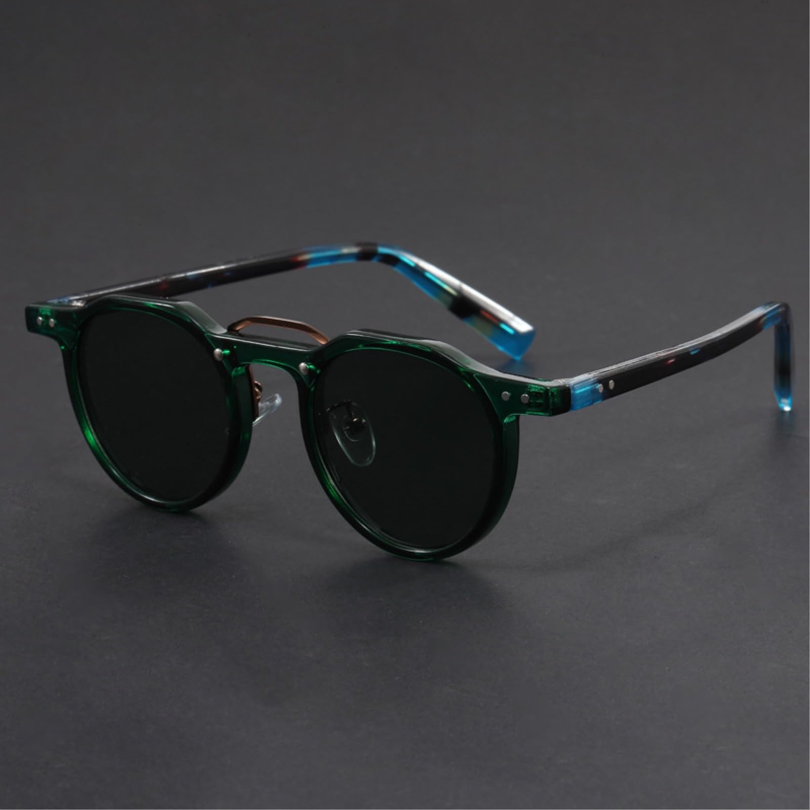 Occhiali da Sole Hip-Hop Punk Rotondi Modello Hp-260624 Uv400 Retro Unisex Streetwear di Moda Style-Black Sliver Grey