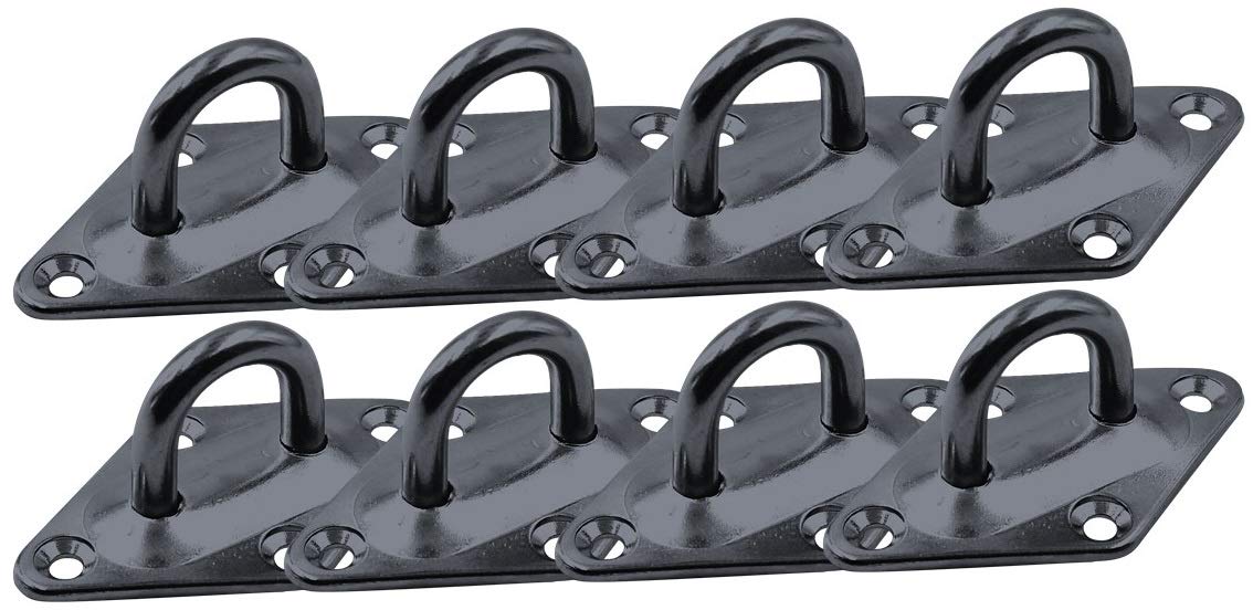 Heavy Duty Hammock Kits & Ceiling Hook Diamond Pad Eye Plates, 304 Stainless Steel & Black Zinc Galvanized Steel Corrosion Resistant, 2, 4 & 8 Packs