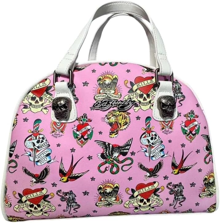 ED HARDY Tattoo Satchel Crossbody Shoulder Bag, 8" L x 7" H x 3.5" D
