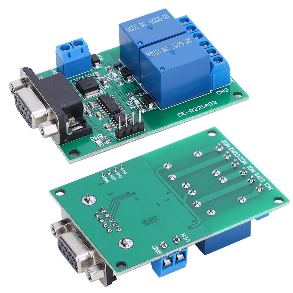 Módulo Relé DC 12V 2 Canales con Interfaz DB9 Protocolo UART RS232 Placa de Control Remoto para Circuito
