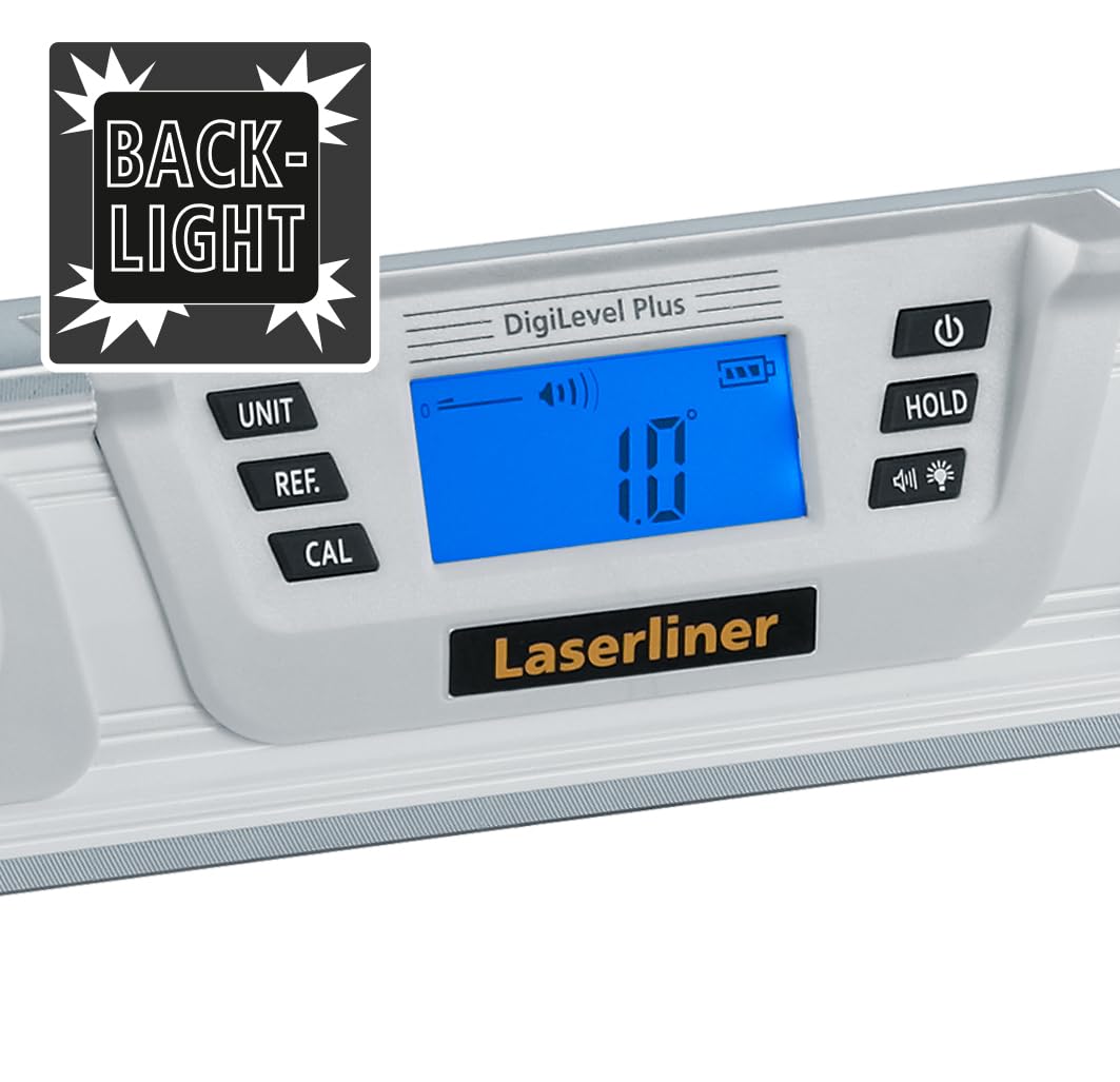 Laserliner - Nivel de burbuja digital DigiLevel Plus 60 | Medición de ángulo de 360°, calibración por giro, soporte magnético, pantalla plegable fácil de leer