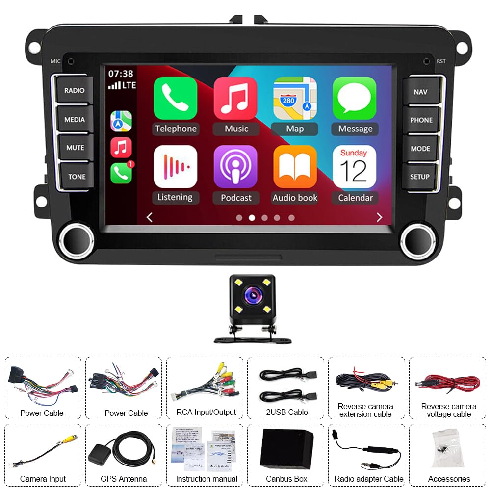 2+64G Android 13 Autoradio für VW Tiguan 2009-2017 mit kabellosem Carplay Android Auto, 7 Zoll Touchscreen Auto Stereo Display Player Radio GPS Navigation Head Unit mit FM RDS Bluetooth Rückfahrkamera