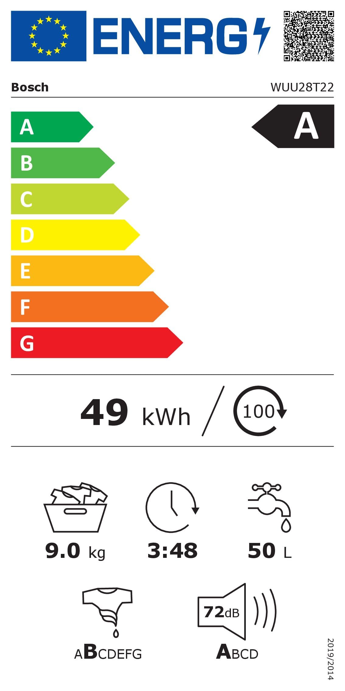 Bosch WUU28T22, Serie 6, Frontlader Waschmaschine, 9 kg, 1400 UpM, Unterbaufähig, SpeedPerfect, Maximale Energie- und Wasserersparnis, Nachlegefunktion, besonders hygienisch, AquaStop