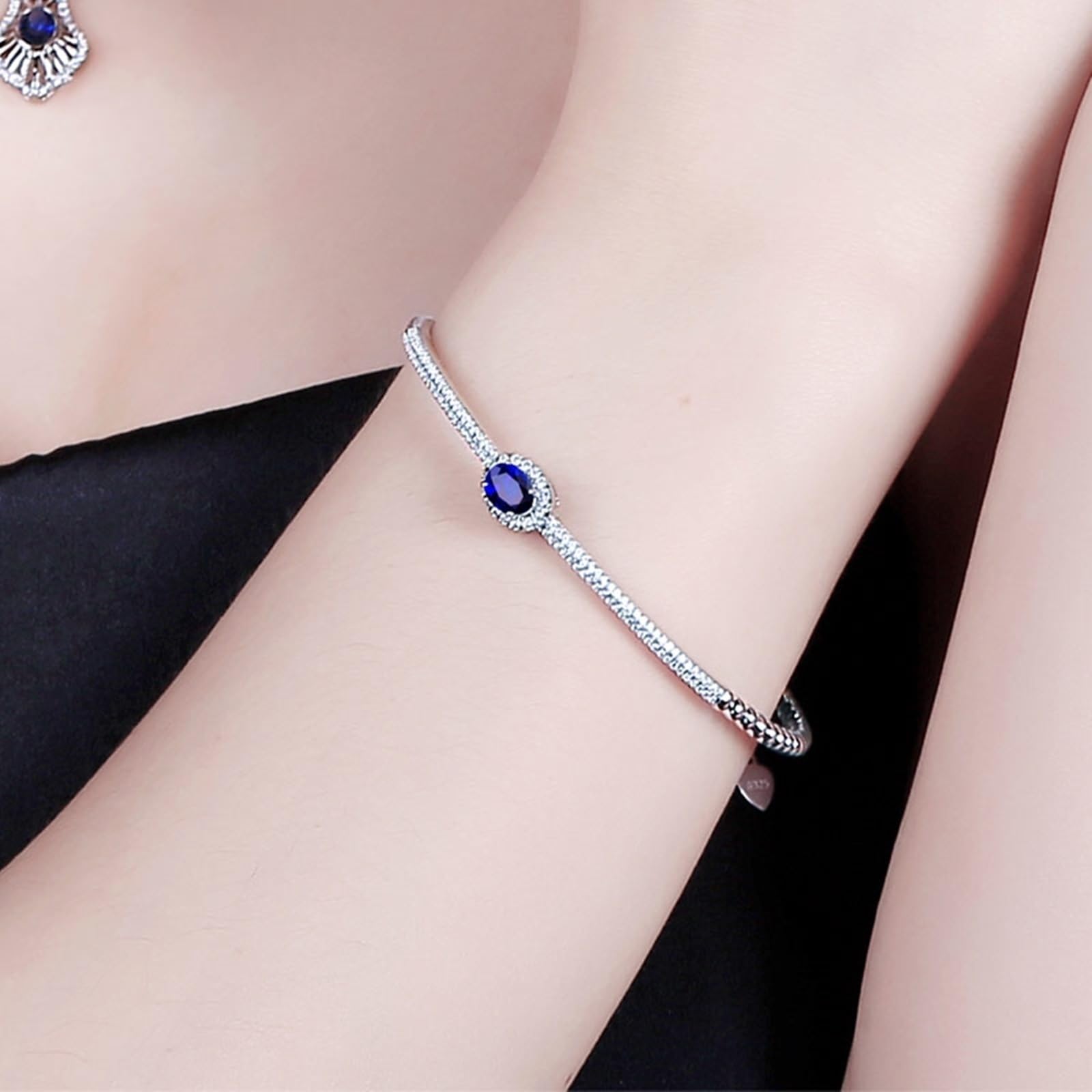Bransoletka z białego złota 750/585/375, syntetyczna bransoletka z szafirowego kamienia 1,56ct 16-18 cm przedłużenie 4 cm z moissanitem, bransoletka damska dla chłopaków