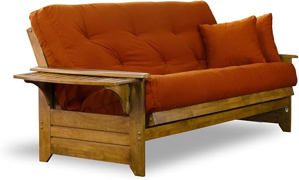 Nirvana Futons Brentwood Tray Arm Full Size Wood Futon Frame - Heritage Finish