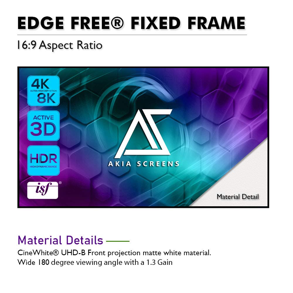 Akia Screens 100 Inch Edge Free Fixed Frame Projector Screen 16:9 CineWhite UHD-B 1.3 Gain 8K 4K Ultra HD 3D Ready Indoor Home Theater Wall Mount Screen AK-NB100H1 product thumbnail 4