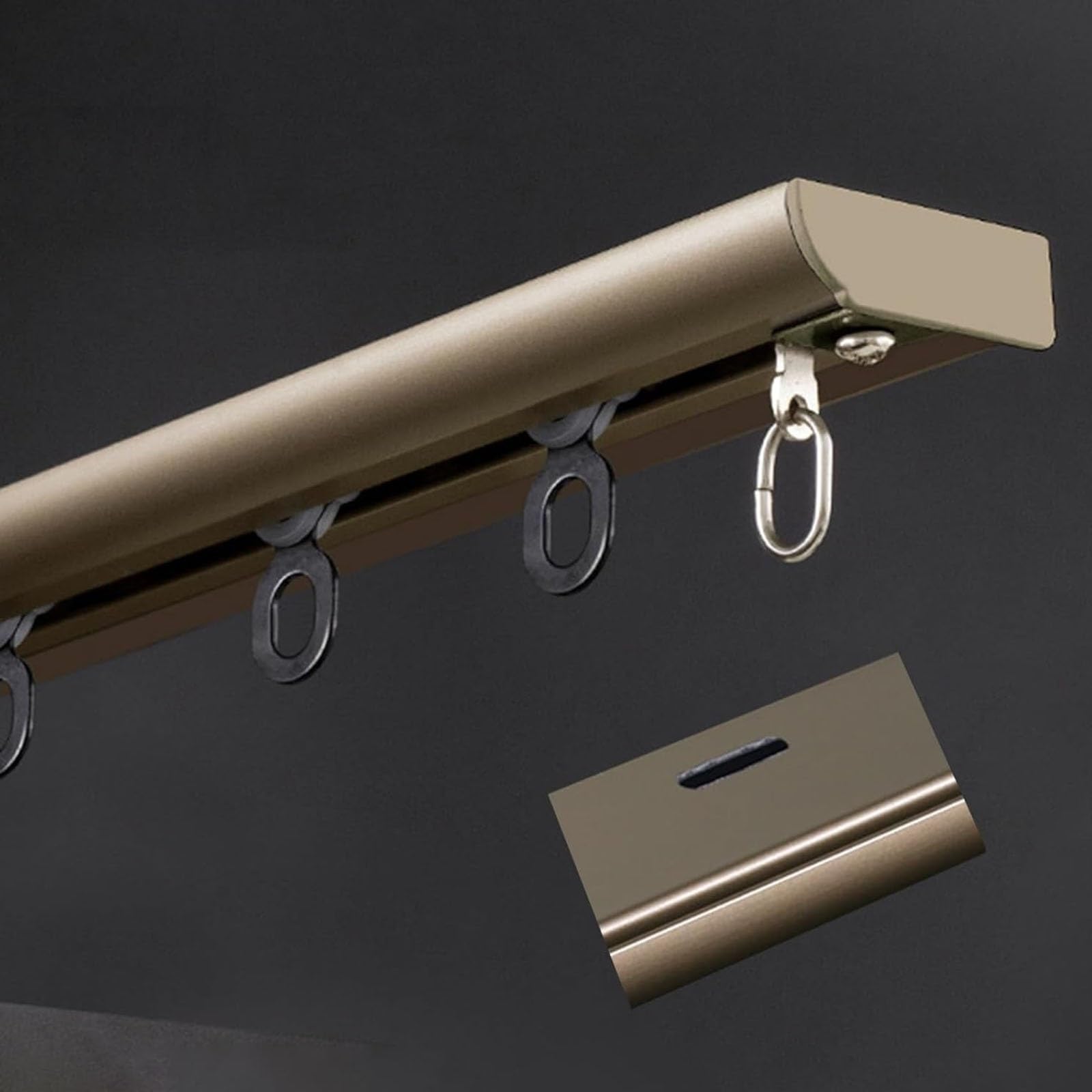 Zhixubah Gold Aluminum Alloy Curtain Track Ceiling 0.5M~6M Long Recessed Rail Heavy Duty 50Kg Capacity Monorail Kit With Pre-Drilled Holes Smooth Sliding Gliders For Heavy Velvet(,2.9M(9.5Ft))